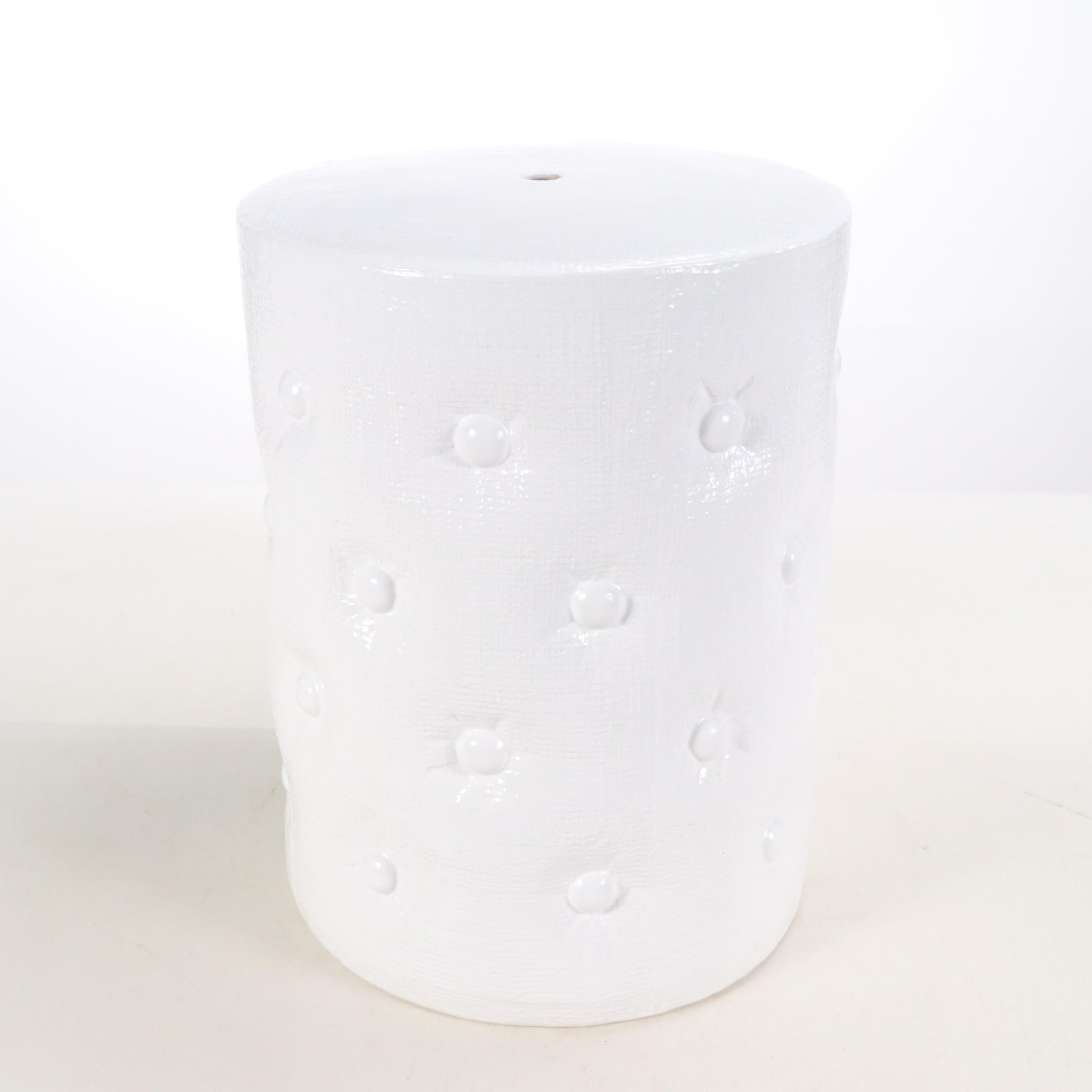 Trompe-l'œil Button-Tufted White Ceramic Garden Seat