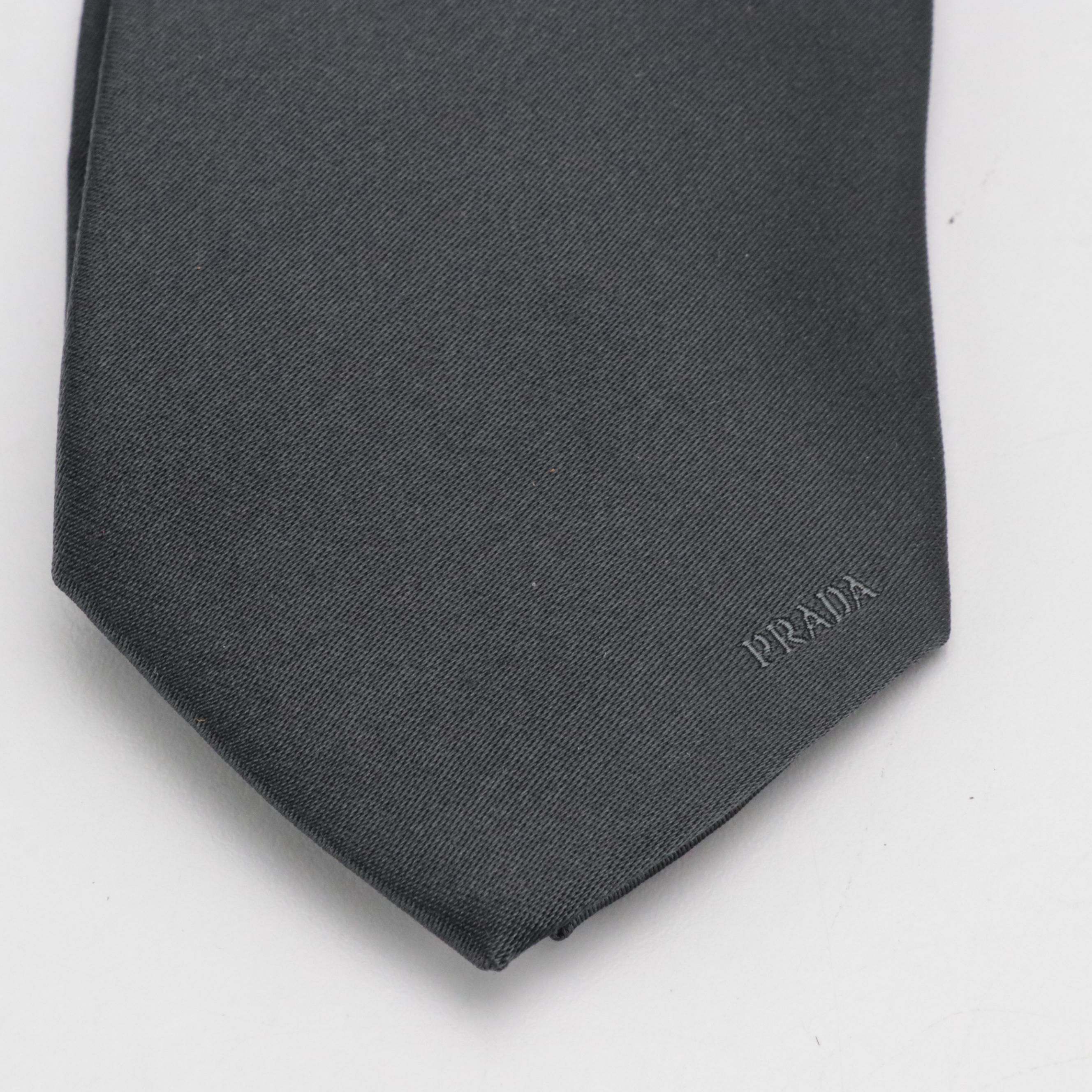 Hermès Blue Striped Horsebit Print Silk Necktie and Prada Dark Grey Silk Necktie
