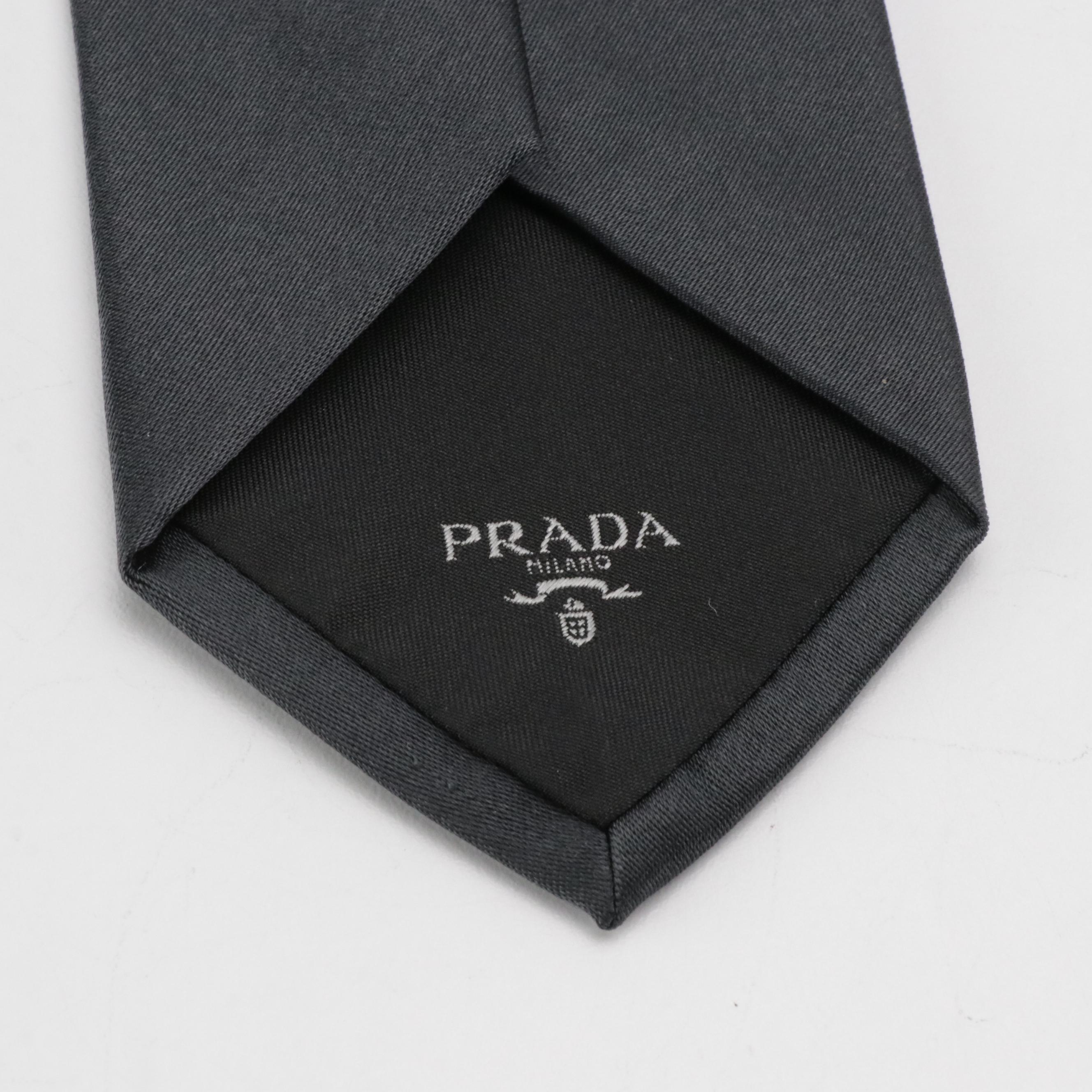 Hermès Blue Striped Horsebit Print Silk Necktie and Prada Dark Grey Silk Necktie