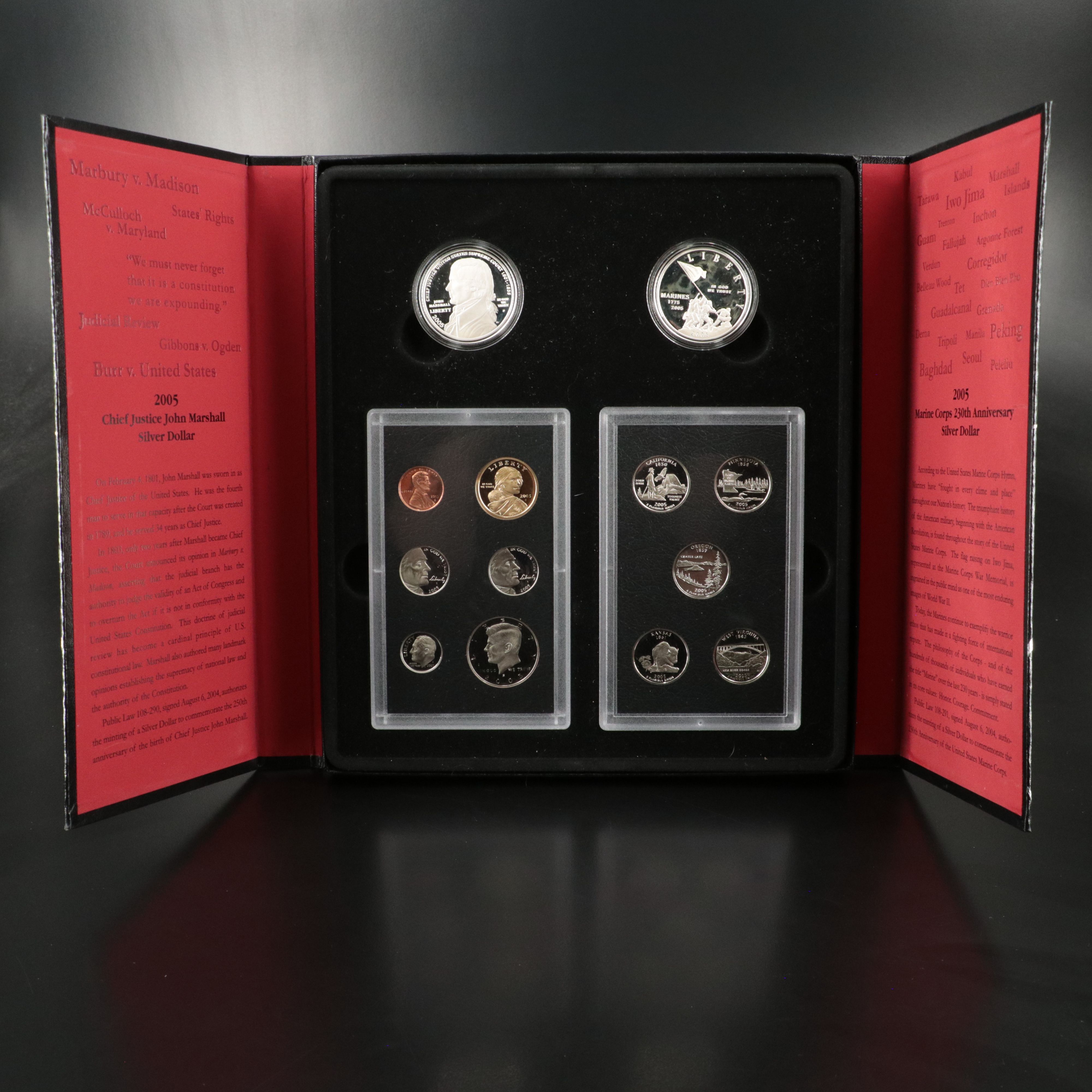 2005 U.S. Mint American Legacy Collection, 13-Coin Proof Set, Two Silver Dollars