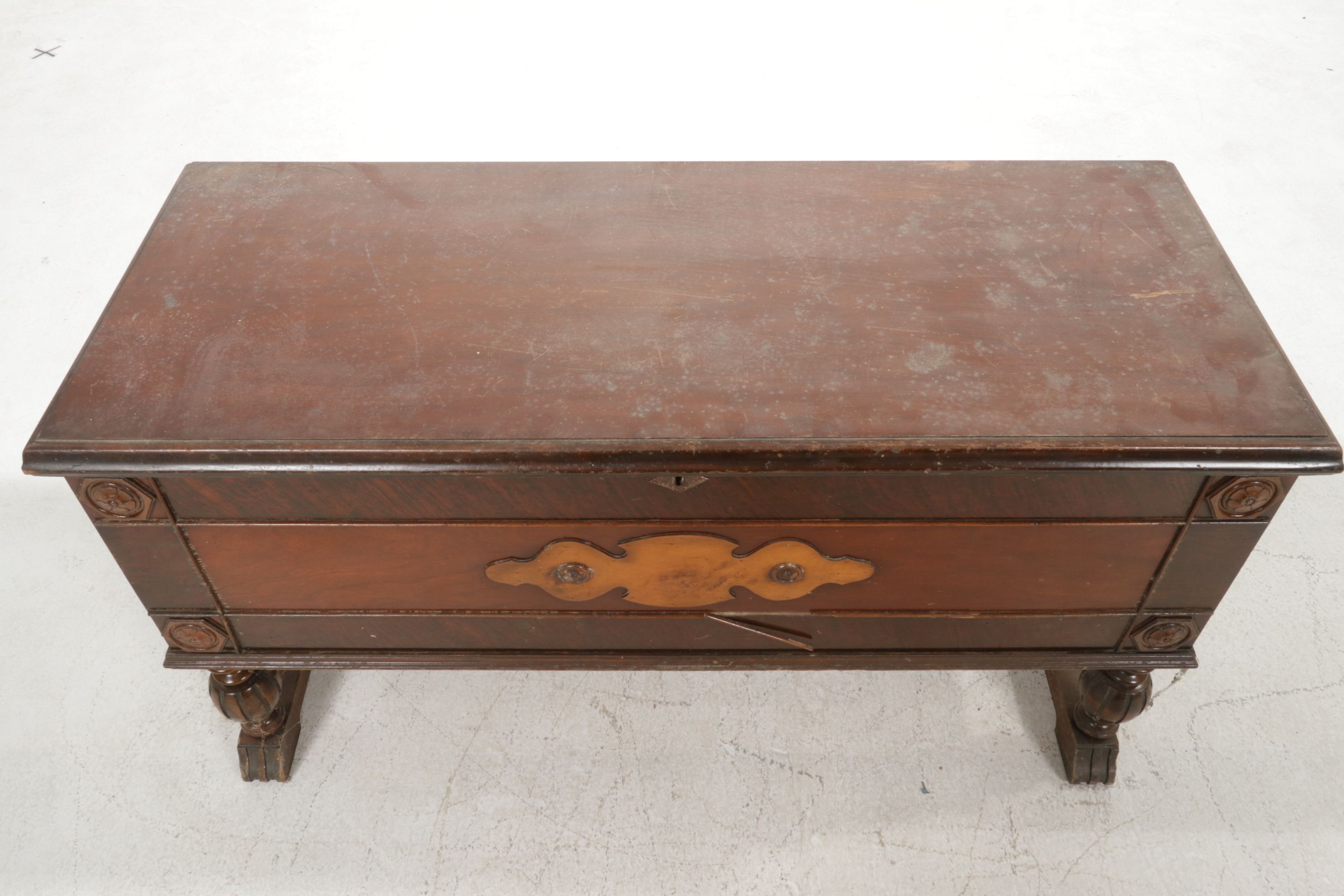 Ed Roos "Forest Park" Jacobean Style Mahogany Blanket Chest, Mid-20th Century