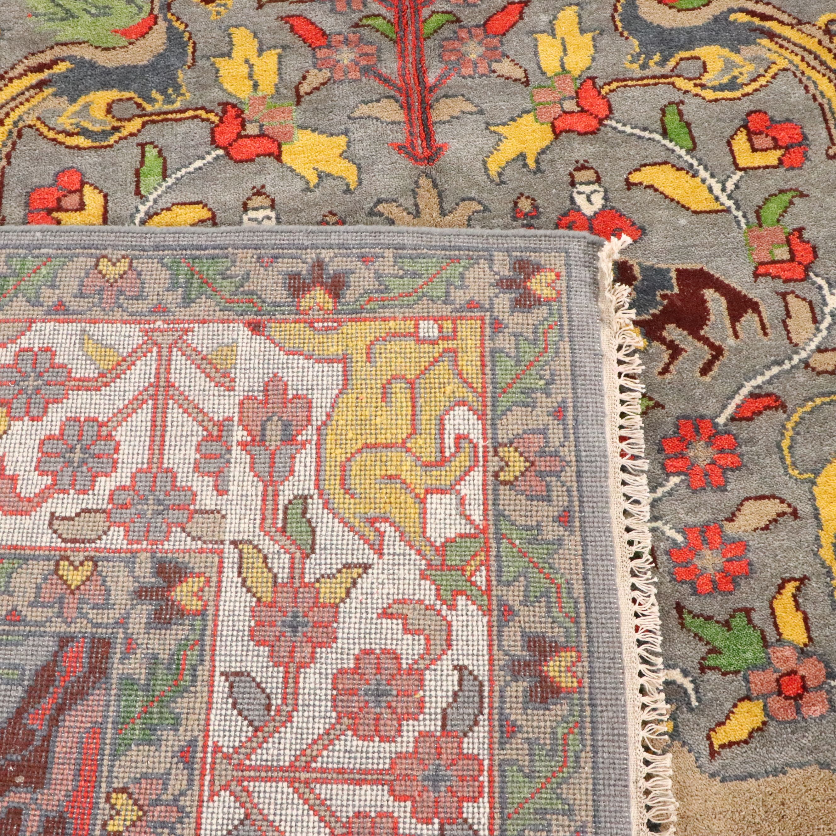 9'2 x 12' Hand-Knotted Indian Ziegler Style Garden of Life Room-Sized Rug