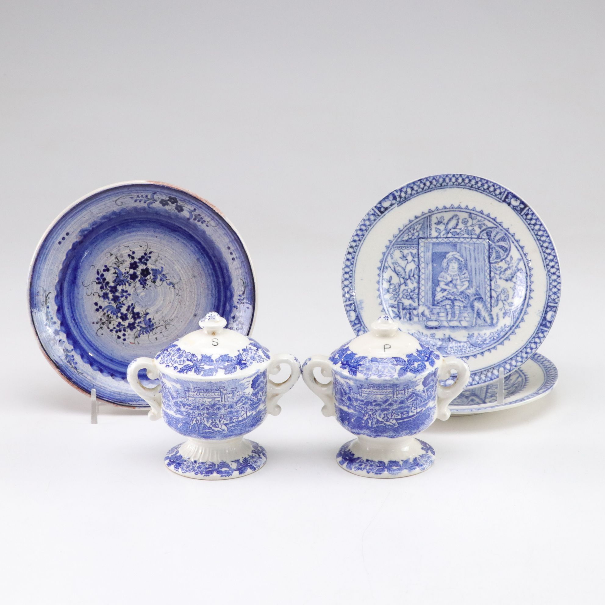 Blue Transferware Salt and Pepper Shakers with Charles Allerton & Sons and More