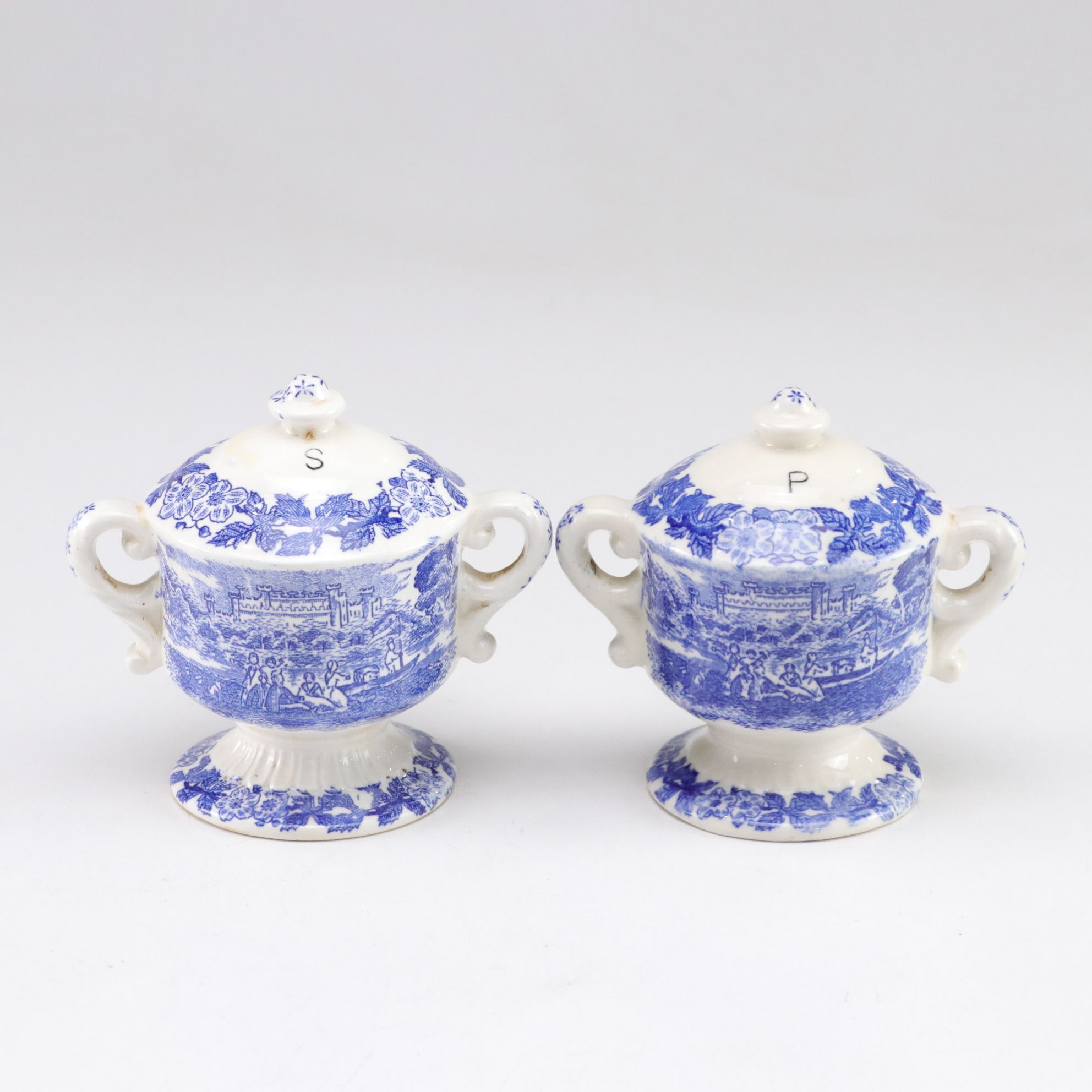 Blue Transferware Salt and Pepper Shakers with Charles Allerton & Sons and More