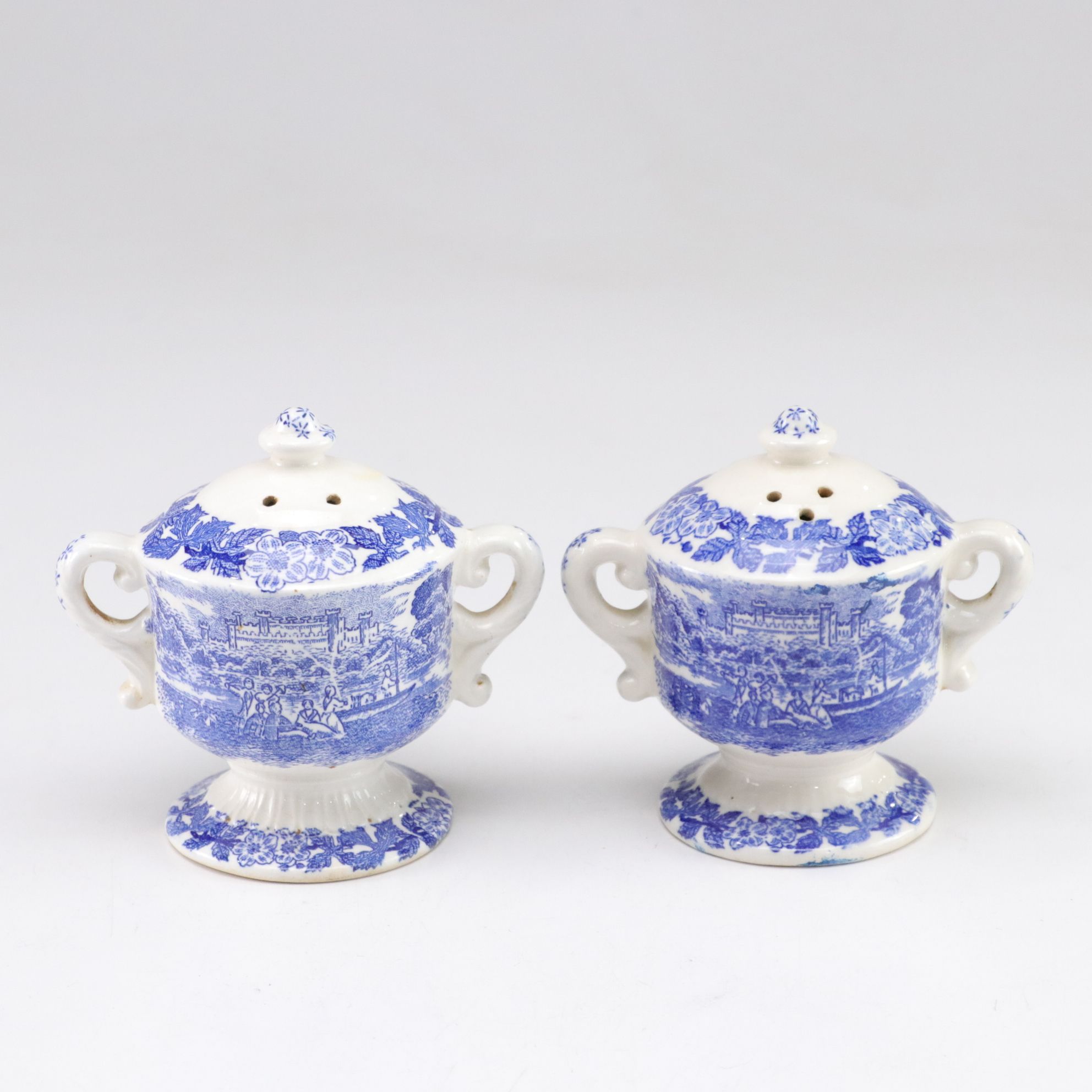 Blue Transferware Salt and Pepper Shakers with Charles Allerton & Sons and More