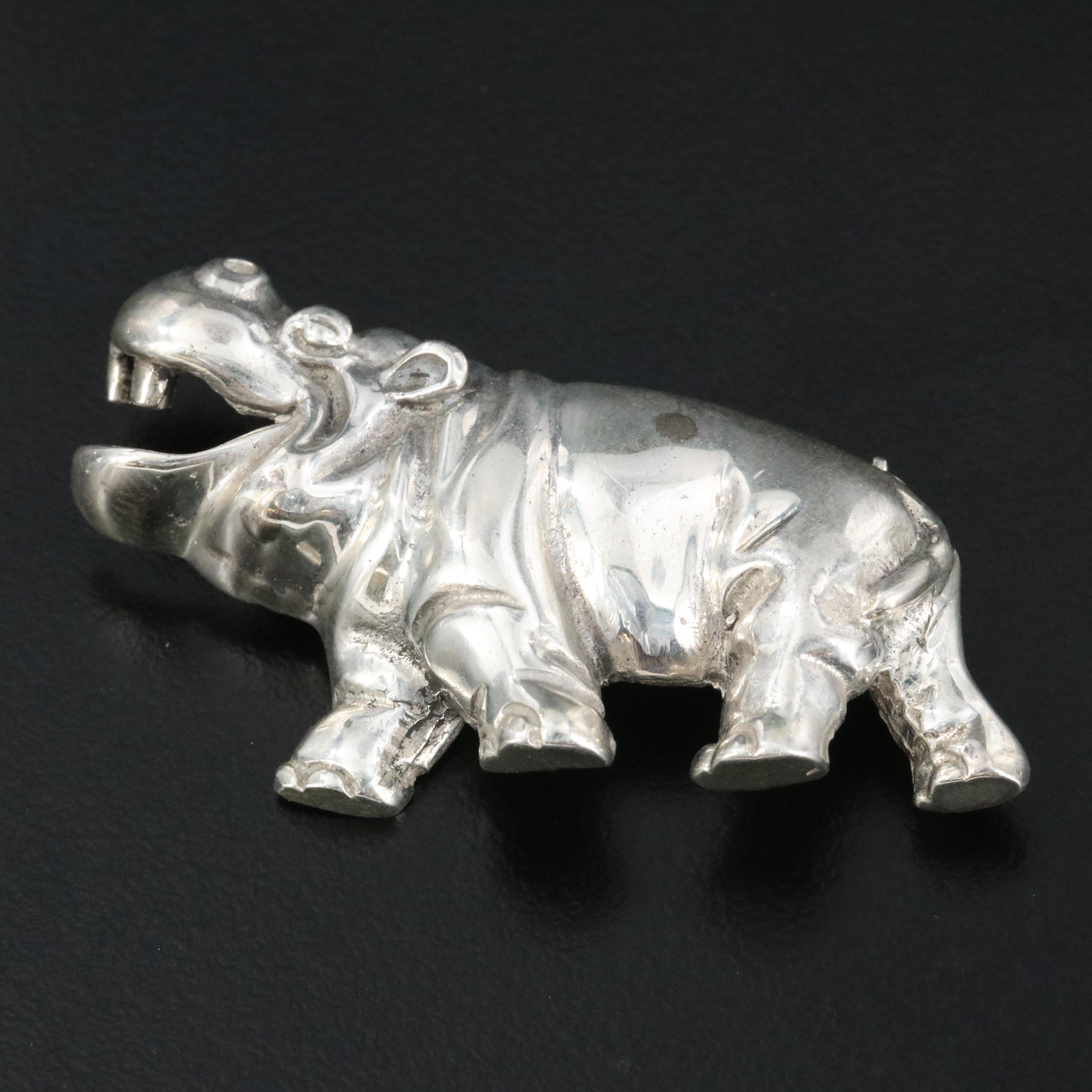 Mexican Sterling Hippo Brooch