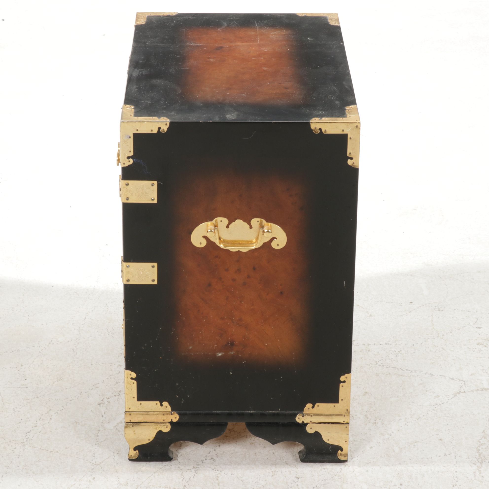 Chinese Style Burlwood Small Cabinet with Brass Accents