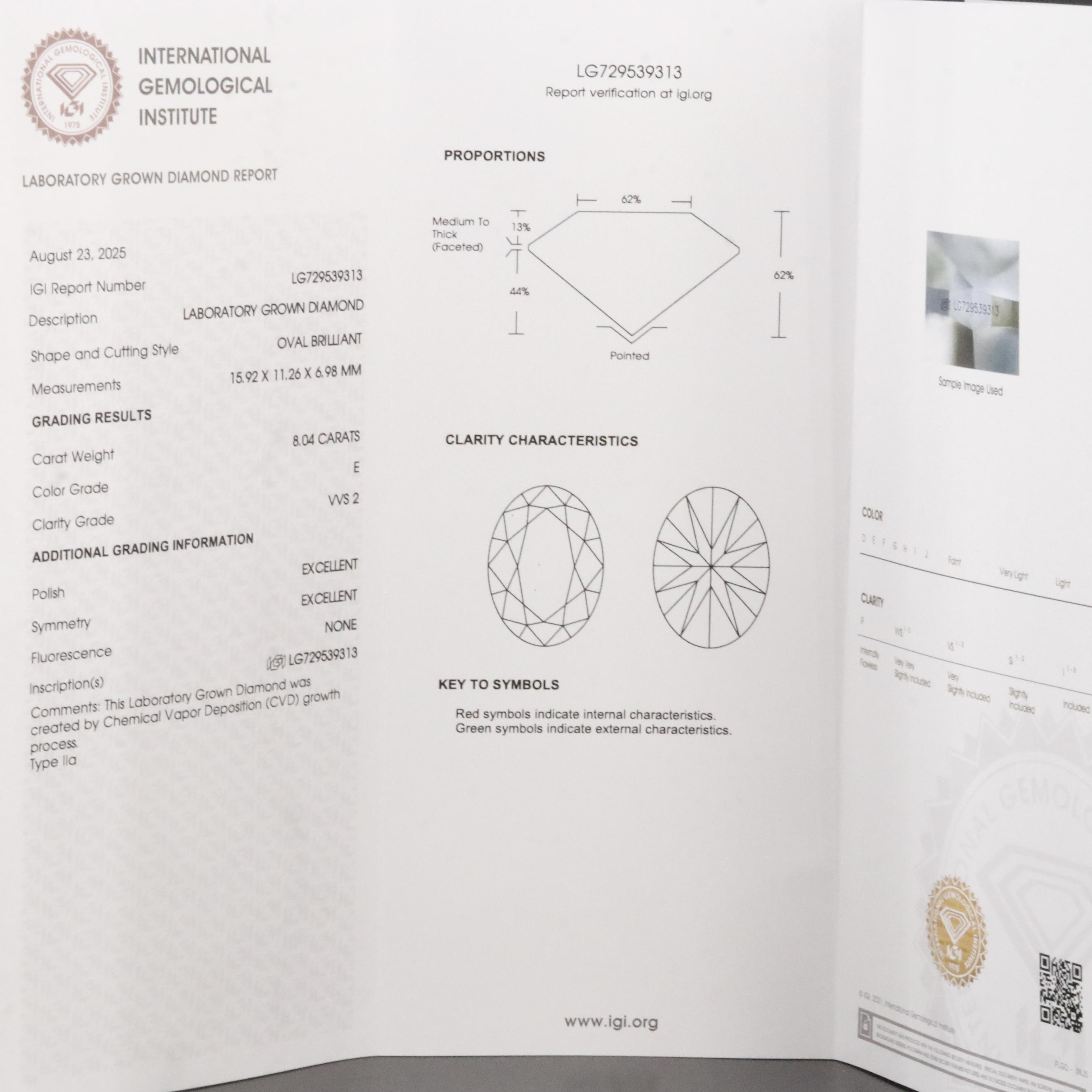 14K 8.04 CTW Lab Grown Diamond Ring with IGI Report