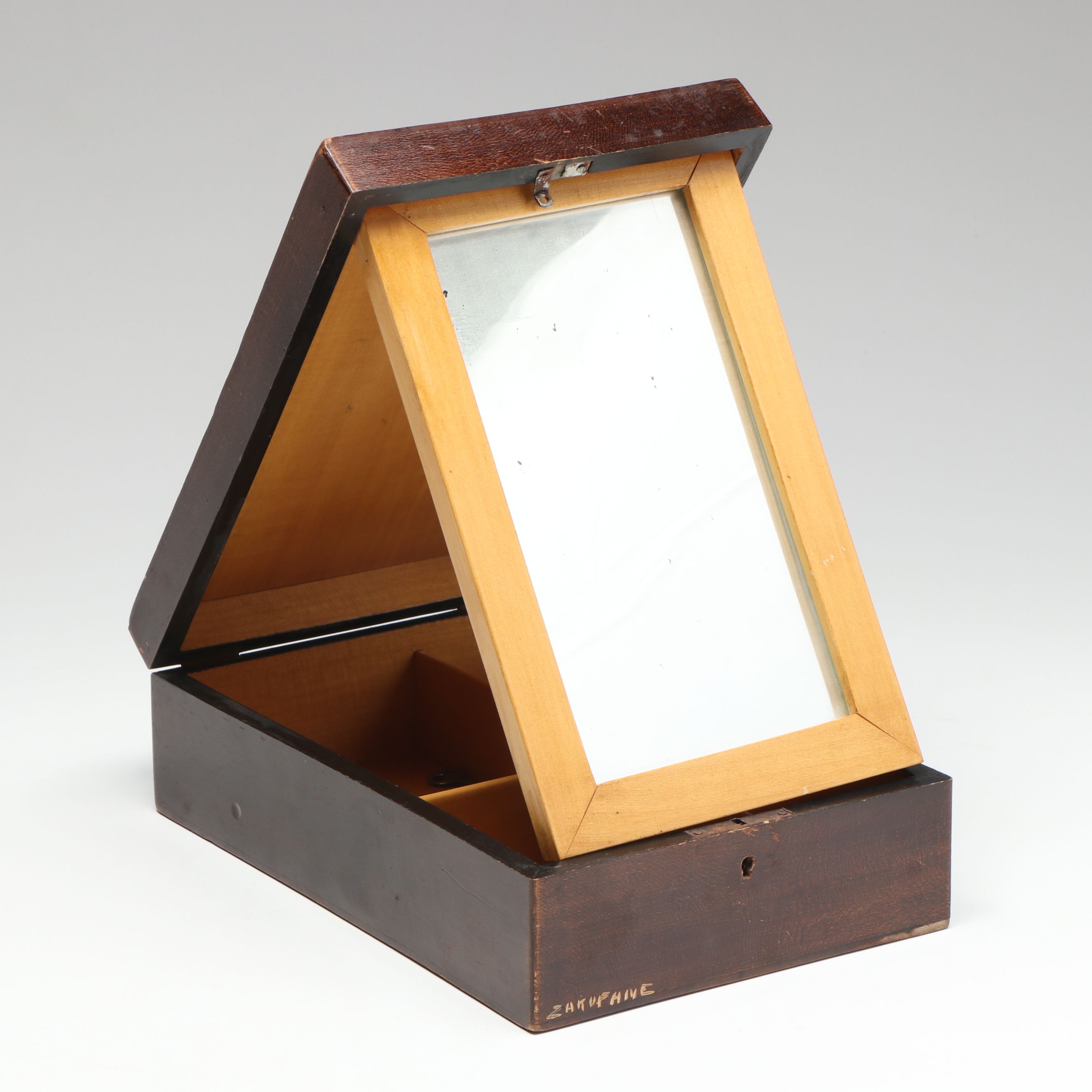 Zakopane Polish Hand Carved Portrait Jewelry Box with Mirror