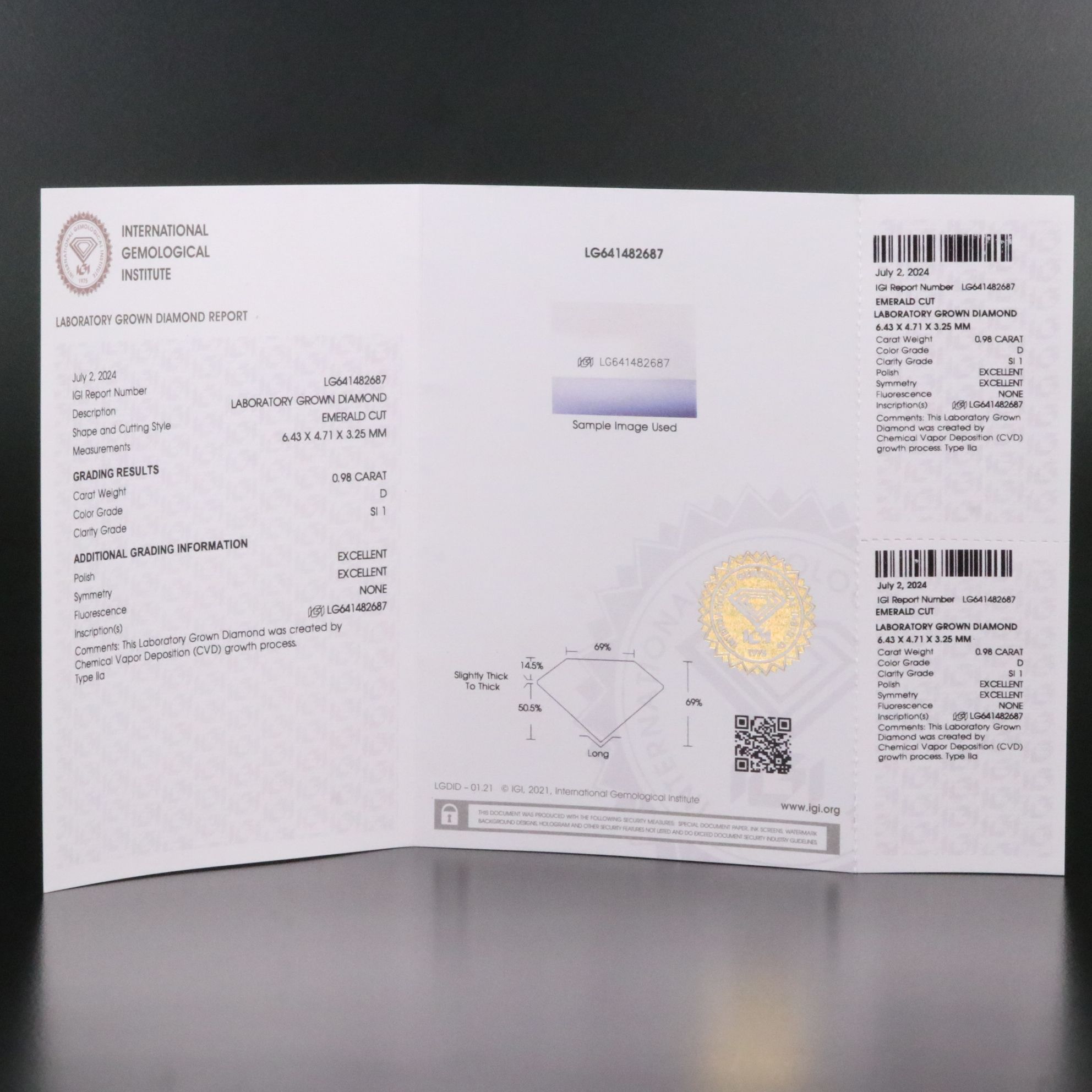 Loose 0.98 CT Lab Grown Diamond with IGI Report