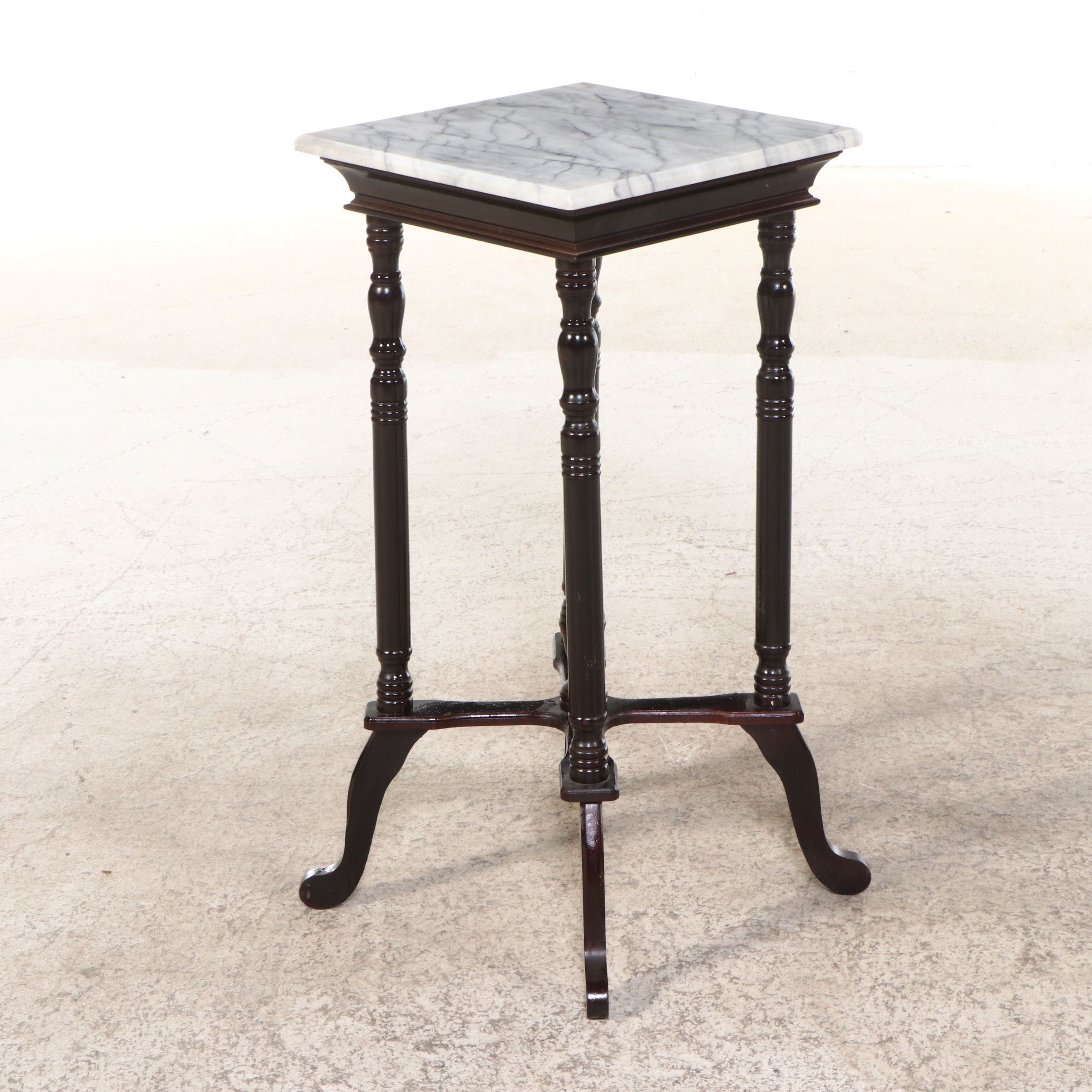 Victorian Style Mahogany Plant Stand with Marble Top