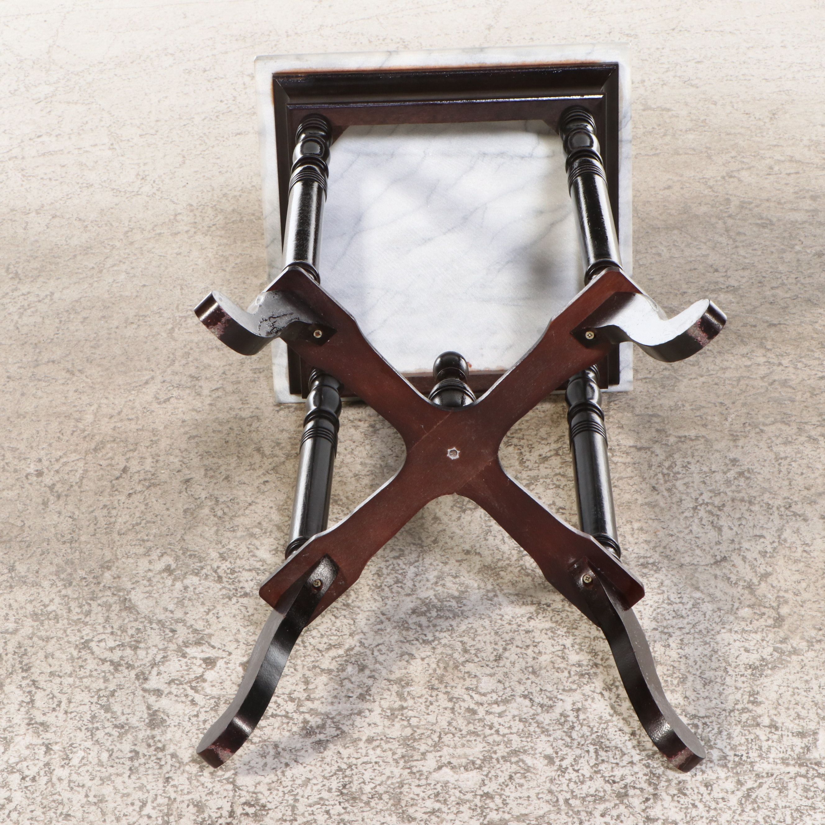 Victorian Style Mahogany Plant Stand with Marble Top
