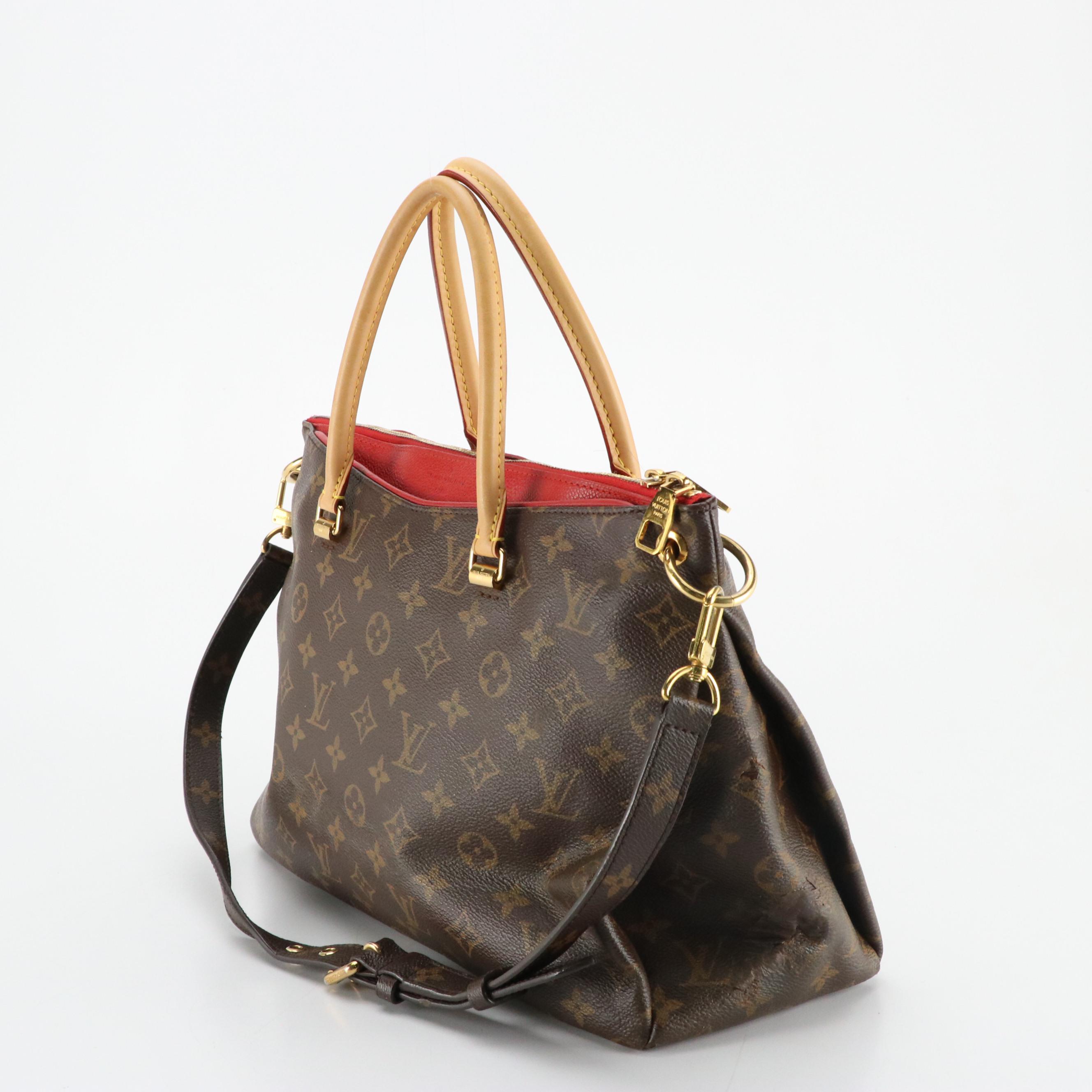 Louis Vuitton Pallas MM Two-Way Bag in Monogram Canvas and Red Leather Accents