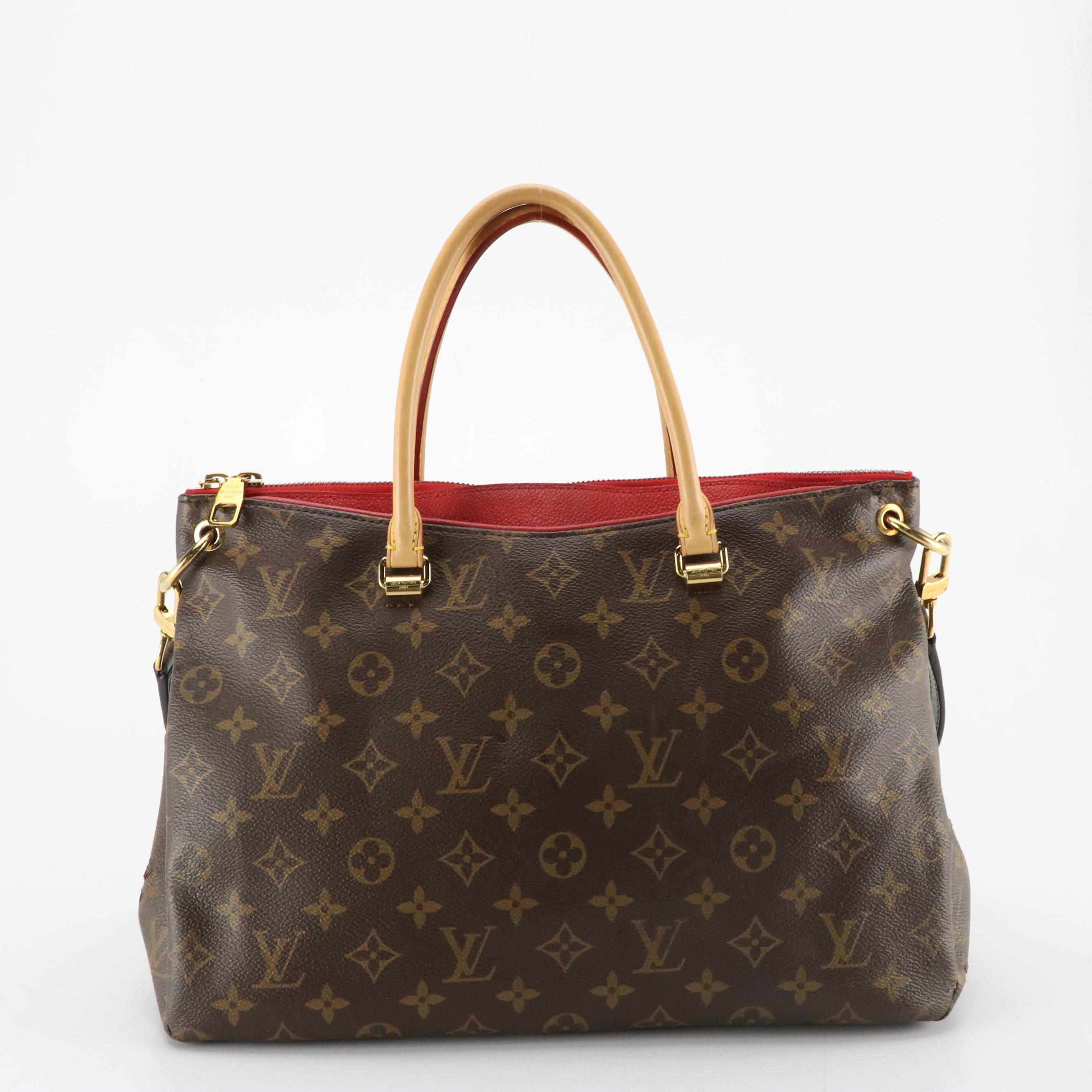 Louis Vuitton Pallas MM Two-Way Bag in Monogram Canvas and Red Leather Accents