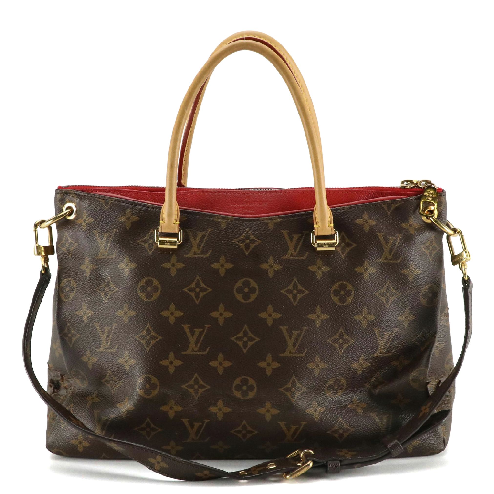 Louis Vuitton Pallas MM Two-Way Bag in Monogram Canvas and Red Leather Accents