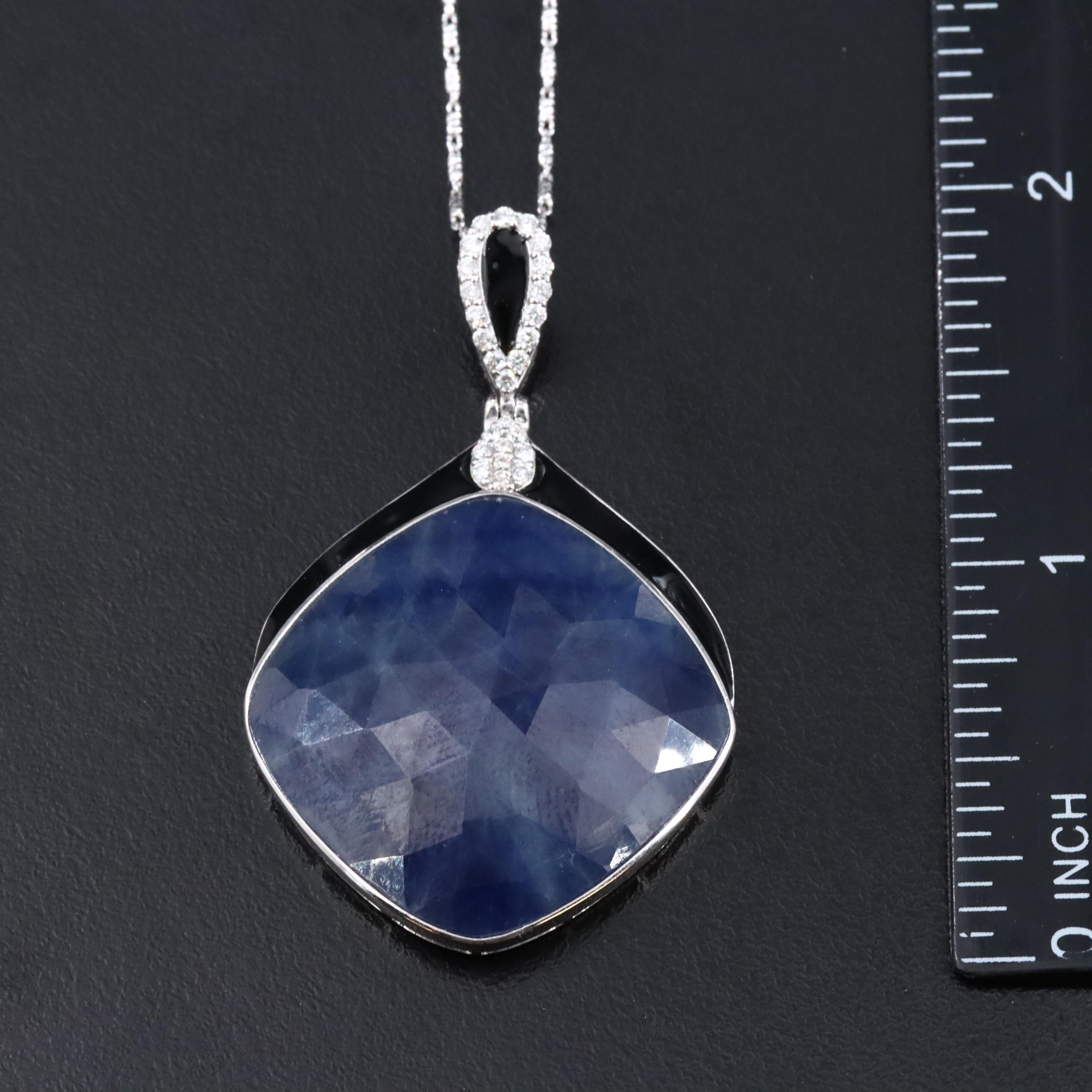 Oscar Friedman 27.42 CT Sapphire, Diamond and Enamel Pendant Necklace