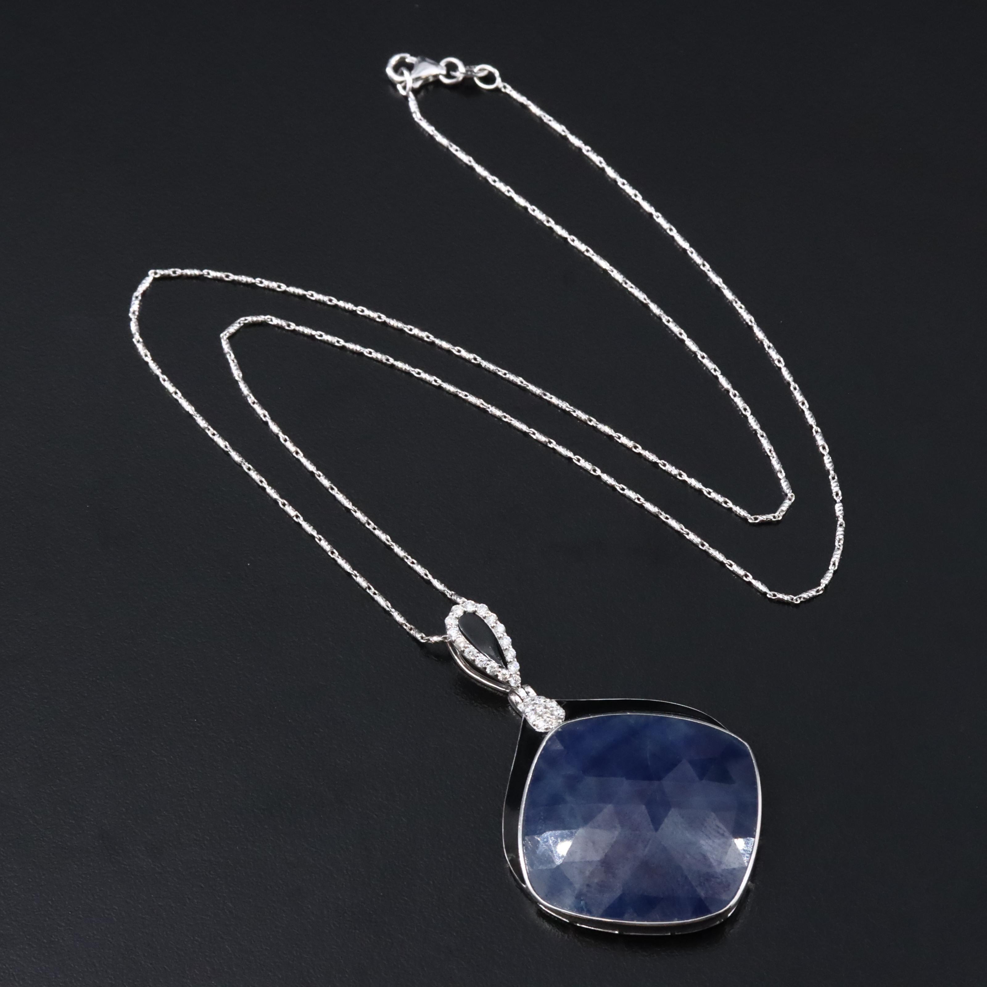 Oscar Friedman 27.42 CT Sapphire, Diamond and Enamel Pendant Necklace