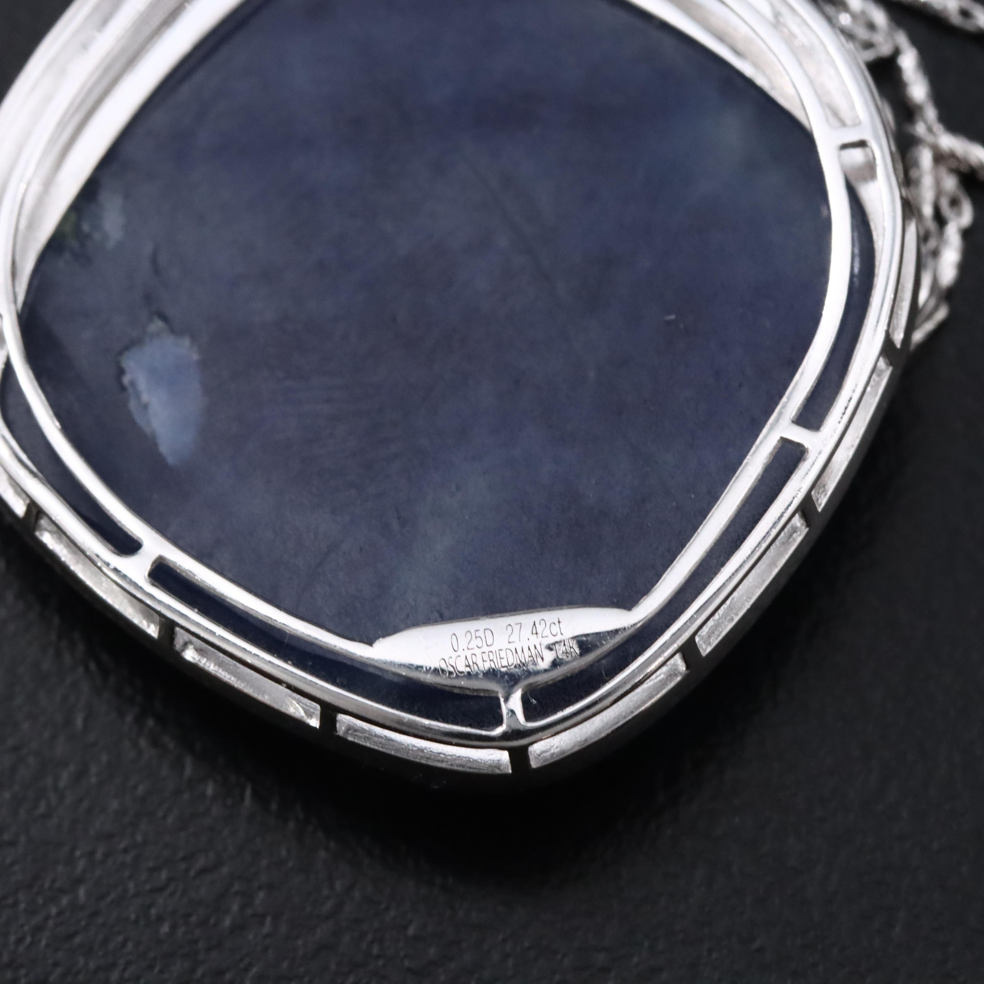 Oscar Friedman 27.42 CT Sapphire, Diamond and Enamel Pendant Necklace