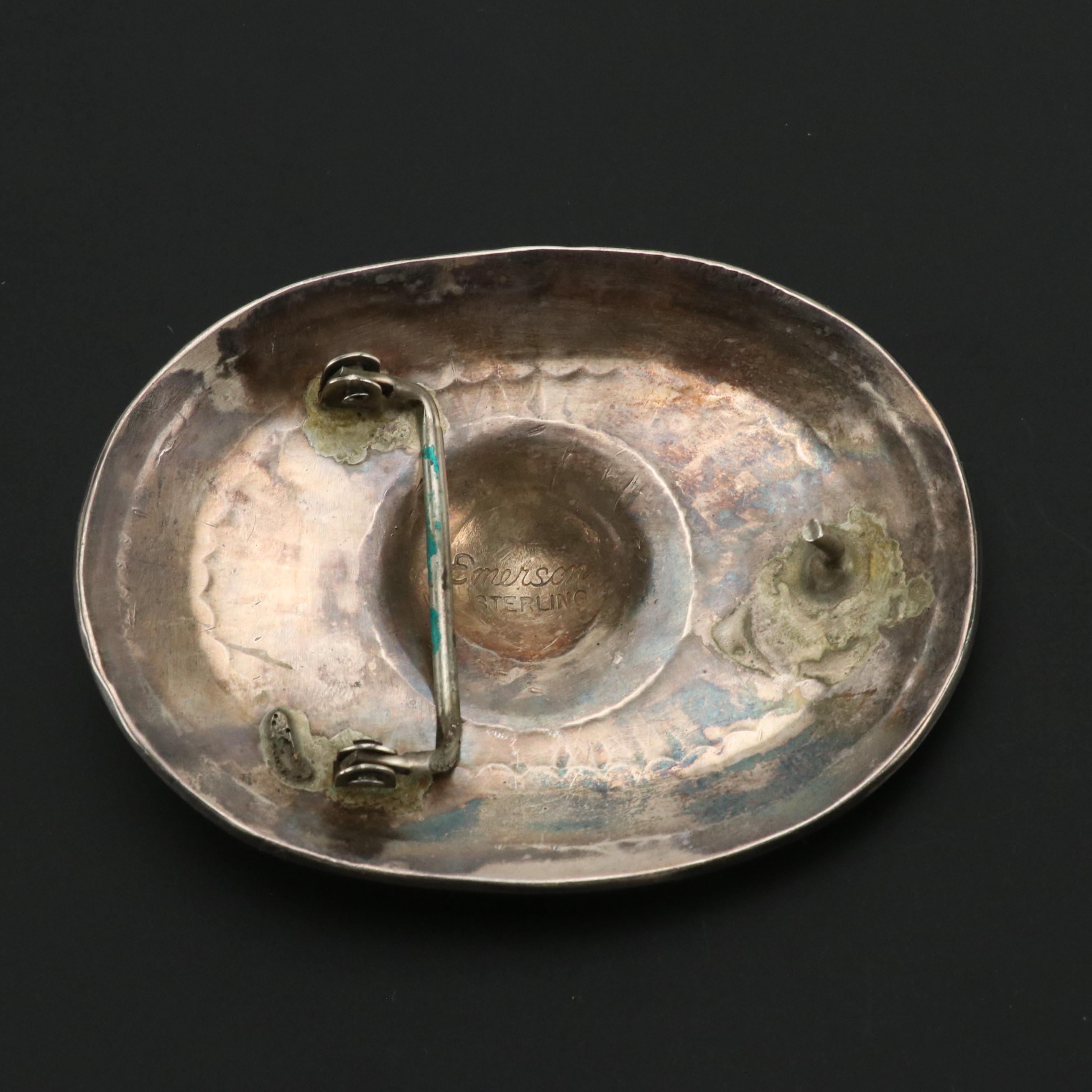 Emerson Bill Navajo Diné Sterling Silver Overlay Belt Buckle