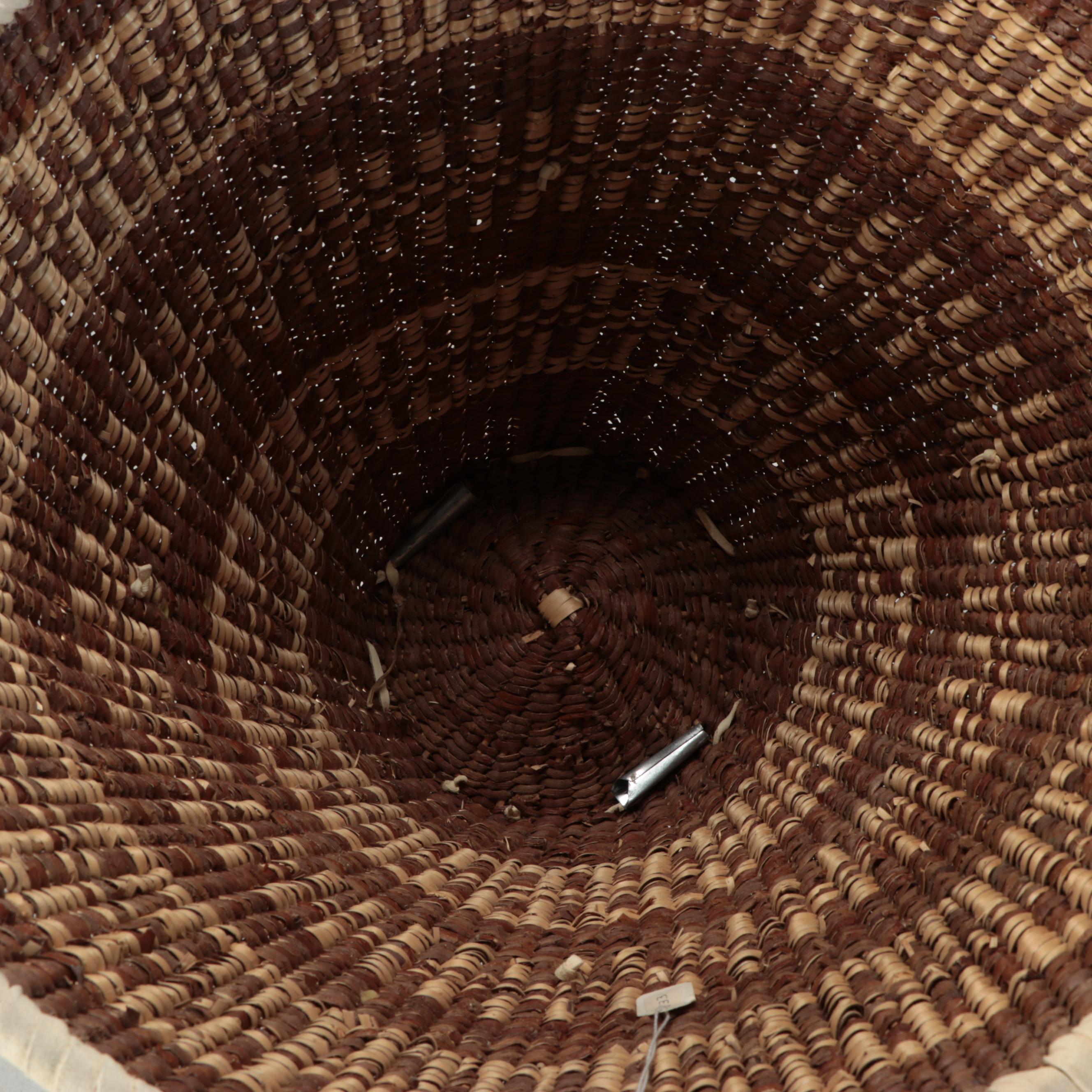 Carla Kinnen Indé (Apache) Cottonwood and Willow Burden Basket with Jingles