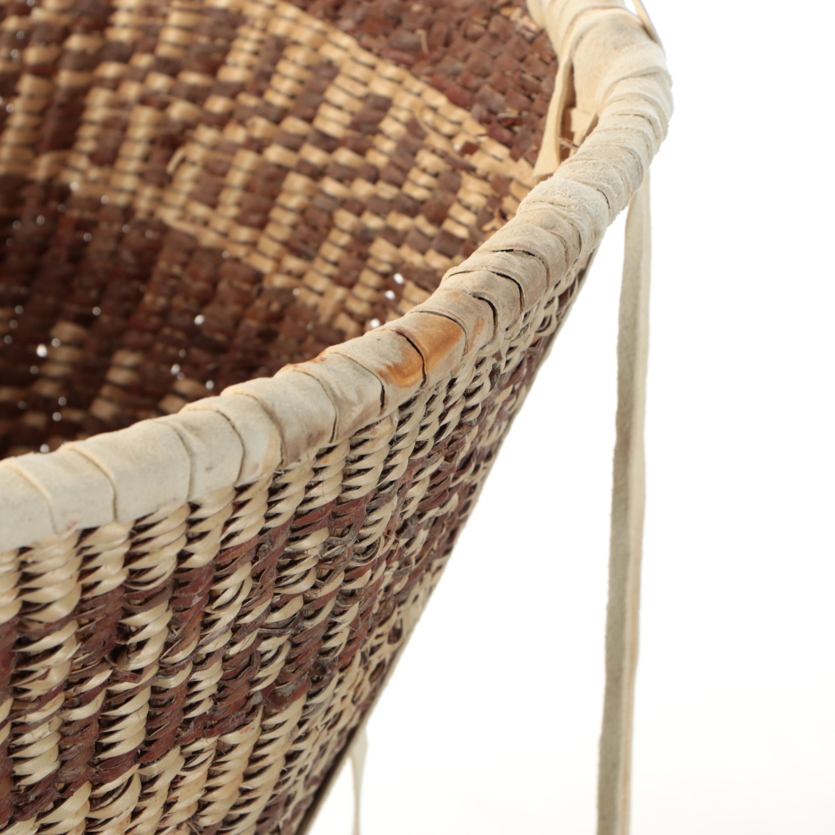 Carla Kinnen Indé (Apache) Cottonwood and Willow Burden Basket with Jingles
