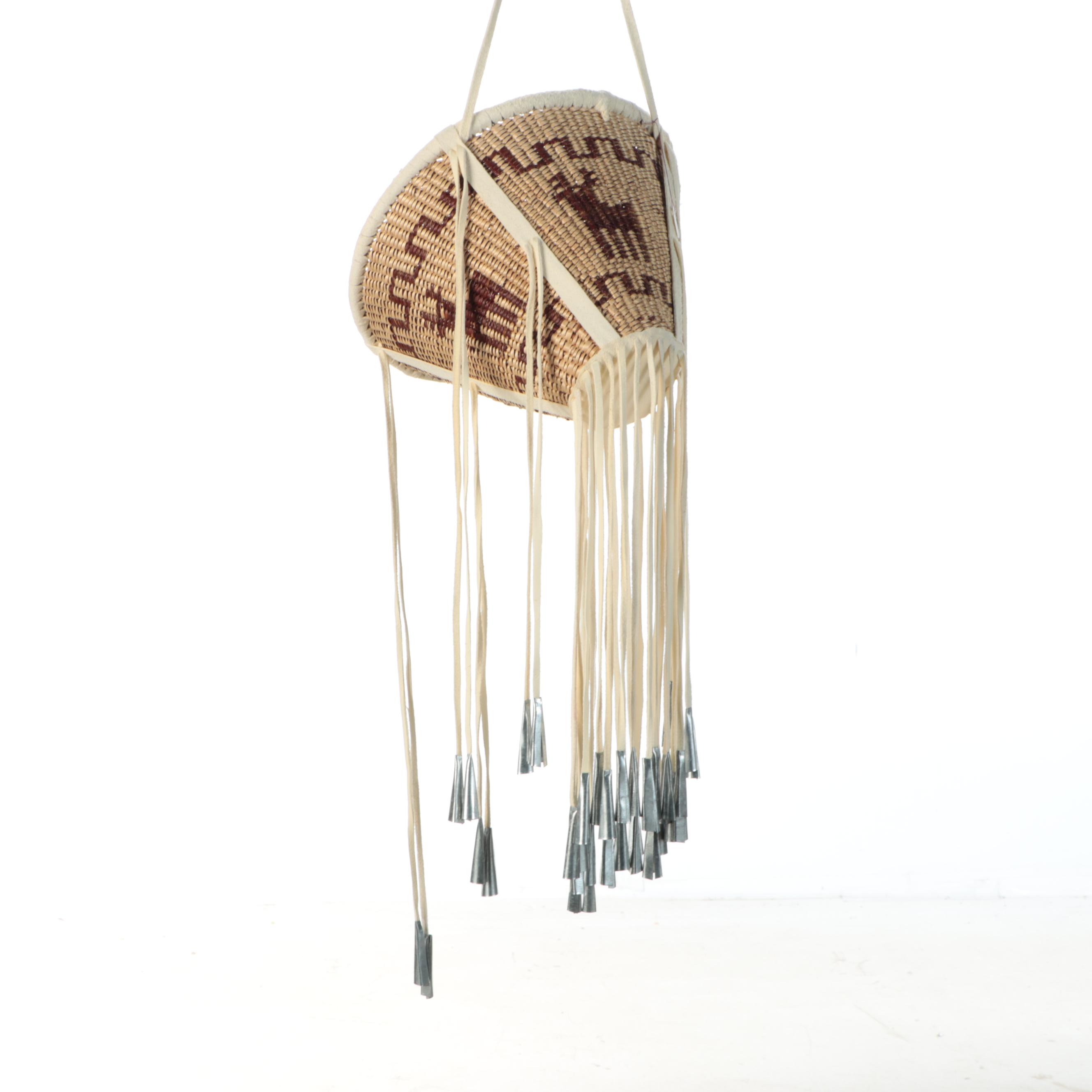 Mary Jane Dudley Indé (Apache) Willow and Buckskin Burden Basket with Jingles