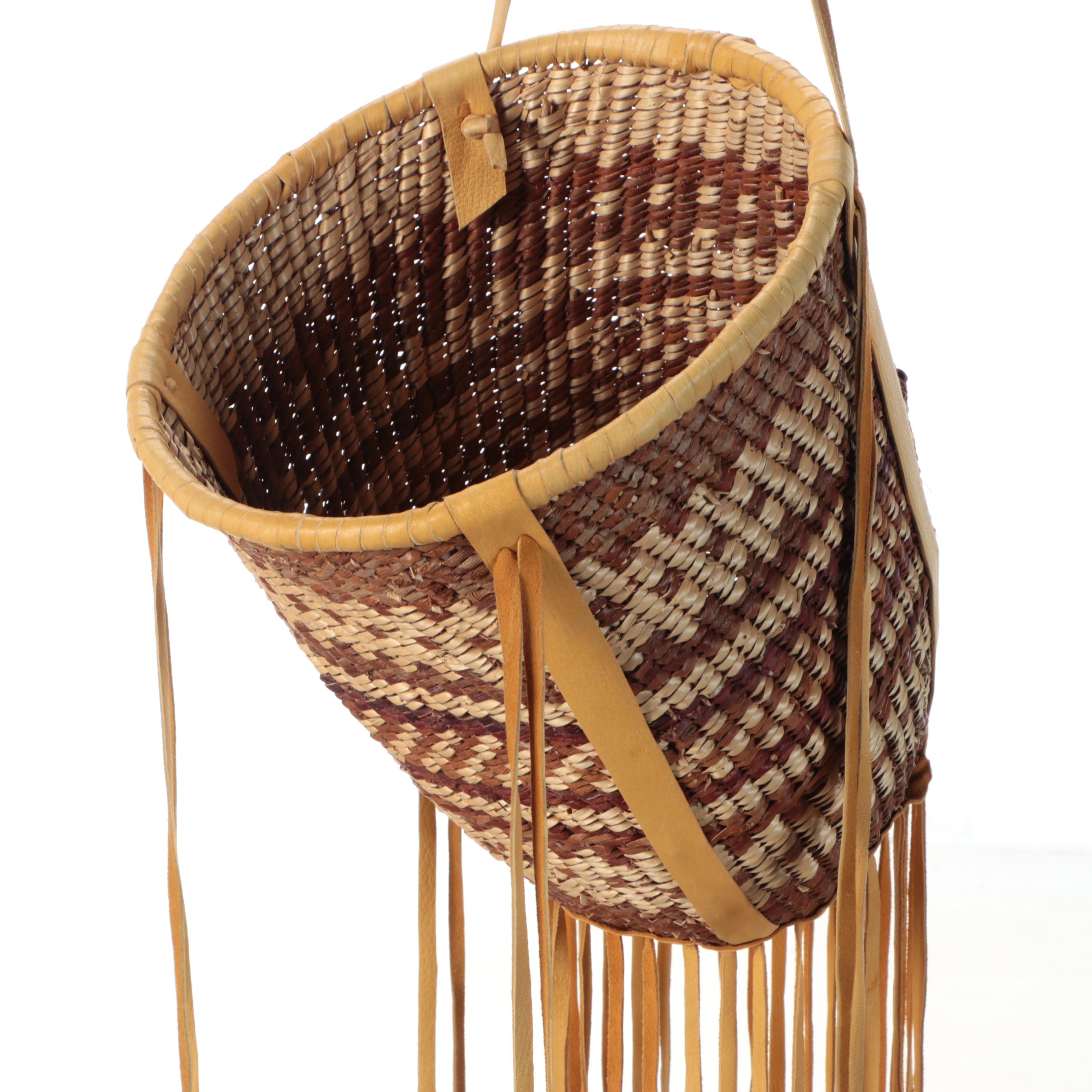 Laura Pechuli Indé (Apache) Willow Burden Basket with Metal Jingles
