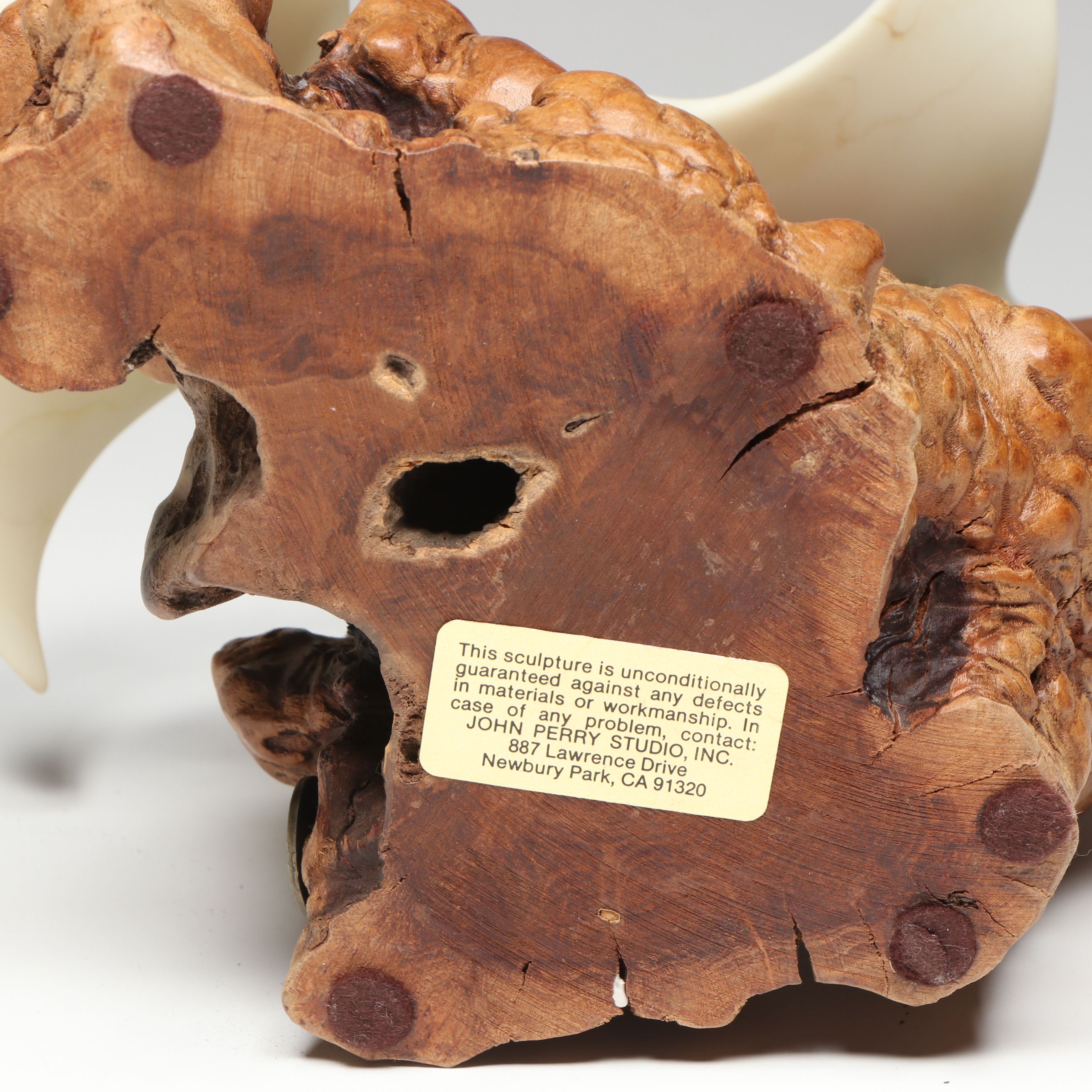 John Perry Studio Manta Ray on Burlwood Sculpture and Other Dolphin Figure