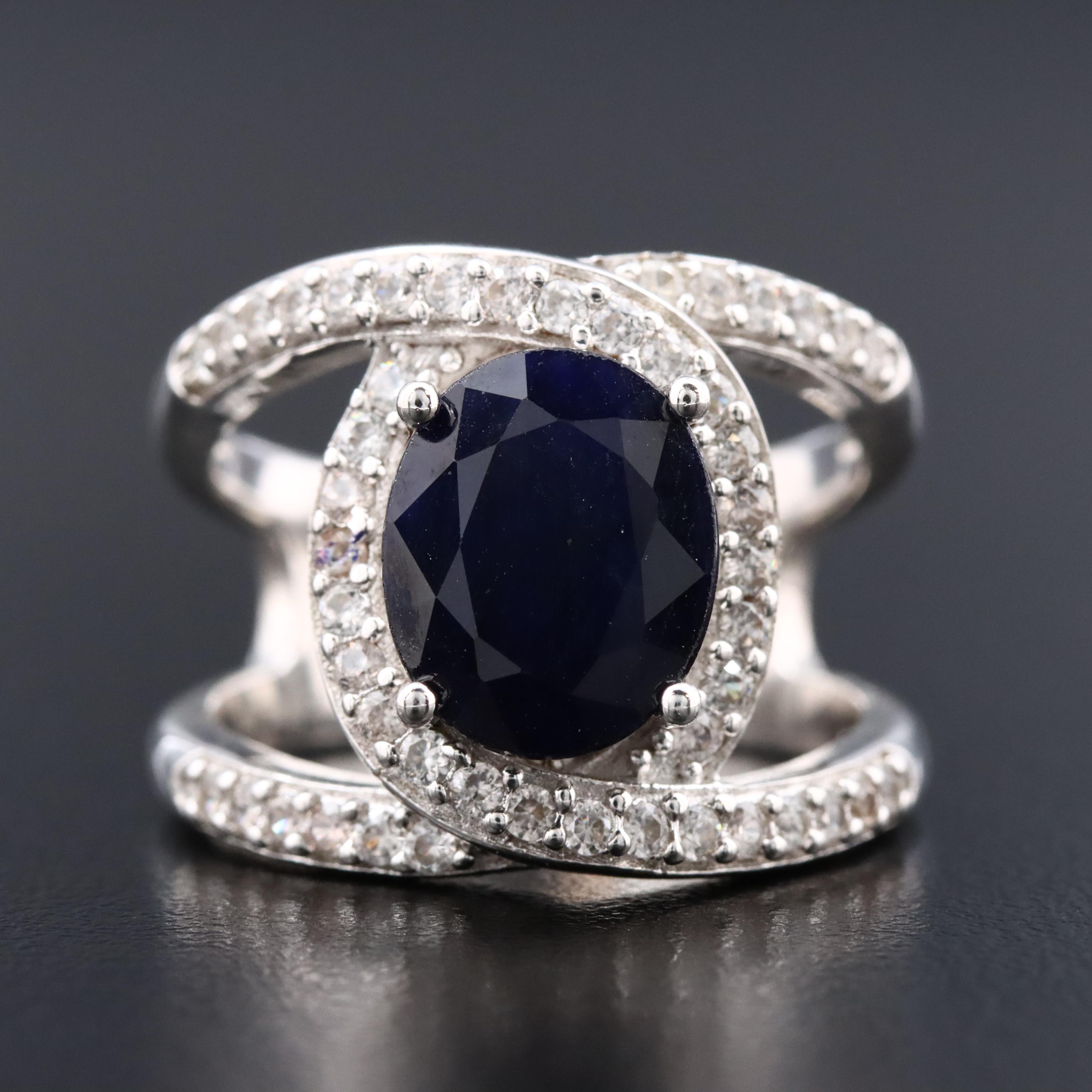 Sterling Sapphire and White Topaz Ring