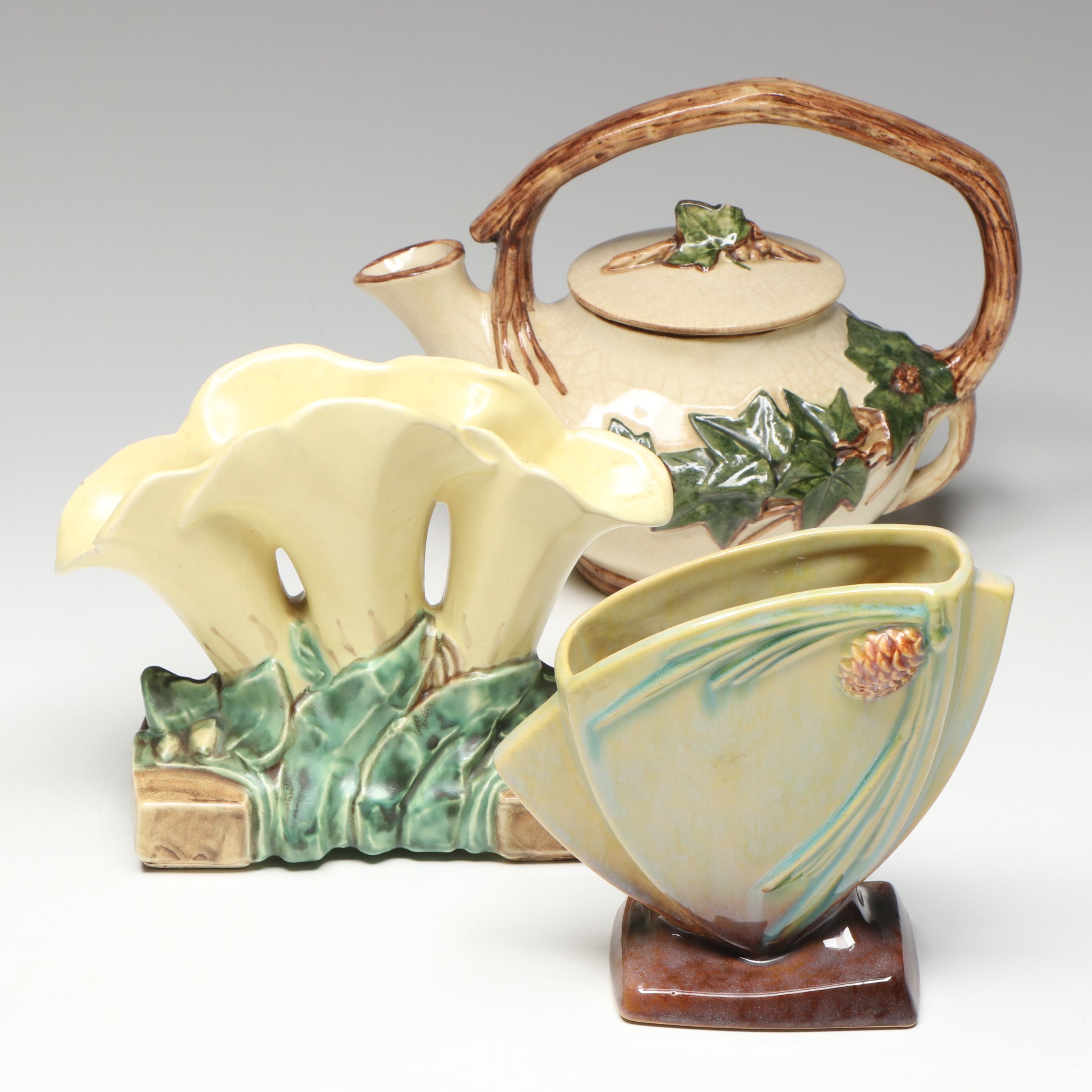 Roseville Pottery "Wincraft" Art Deco Style Vase, McCoy Pottery Teapot and Vase