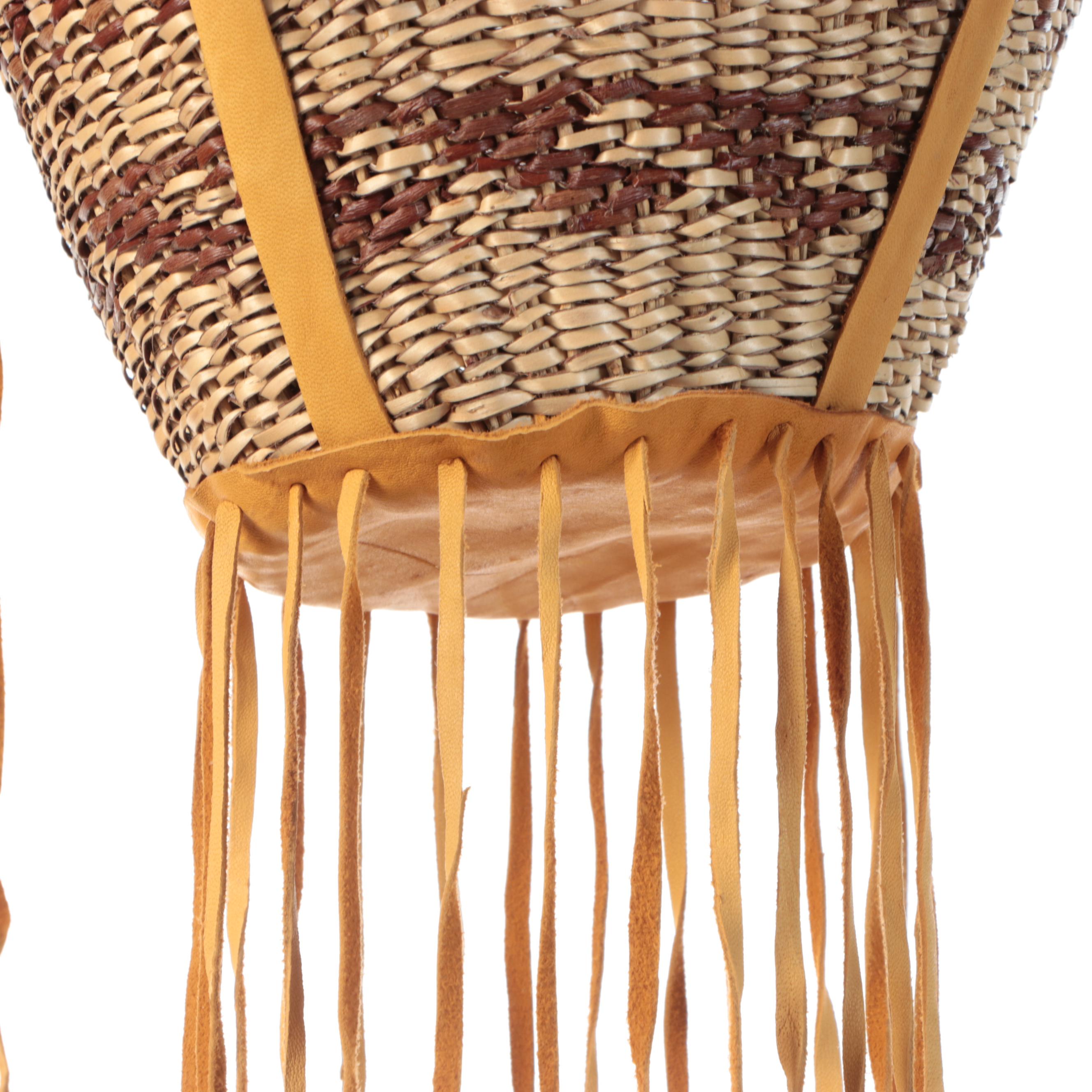 Indé (Apache) American Southwest Willow and Leather Burden Basket with Jingles