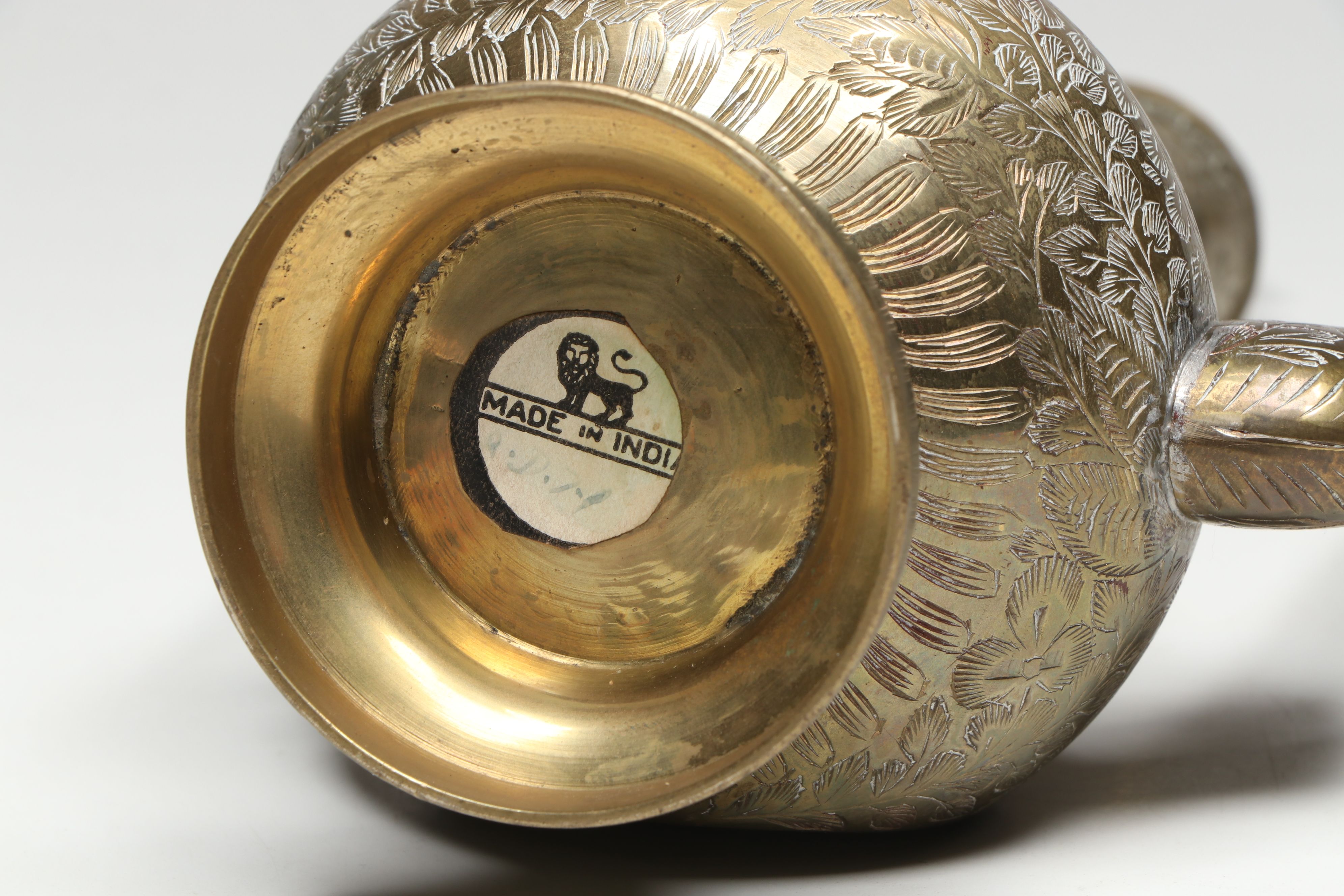 Mughal Indian Chased Brass Aftaba Pitcher and Turkish Brass Wall Tray