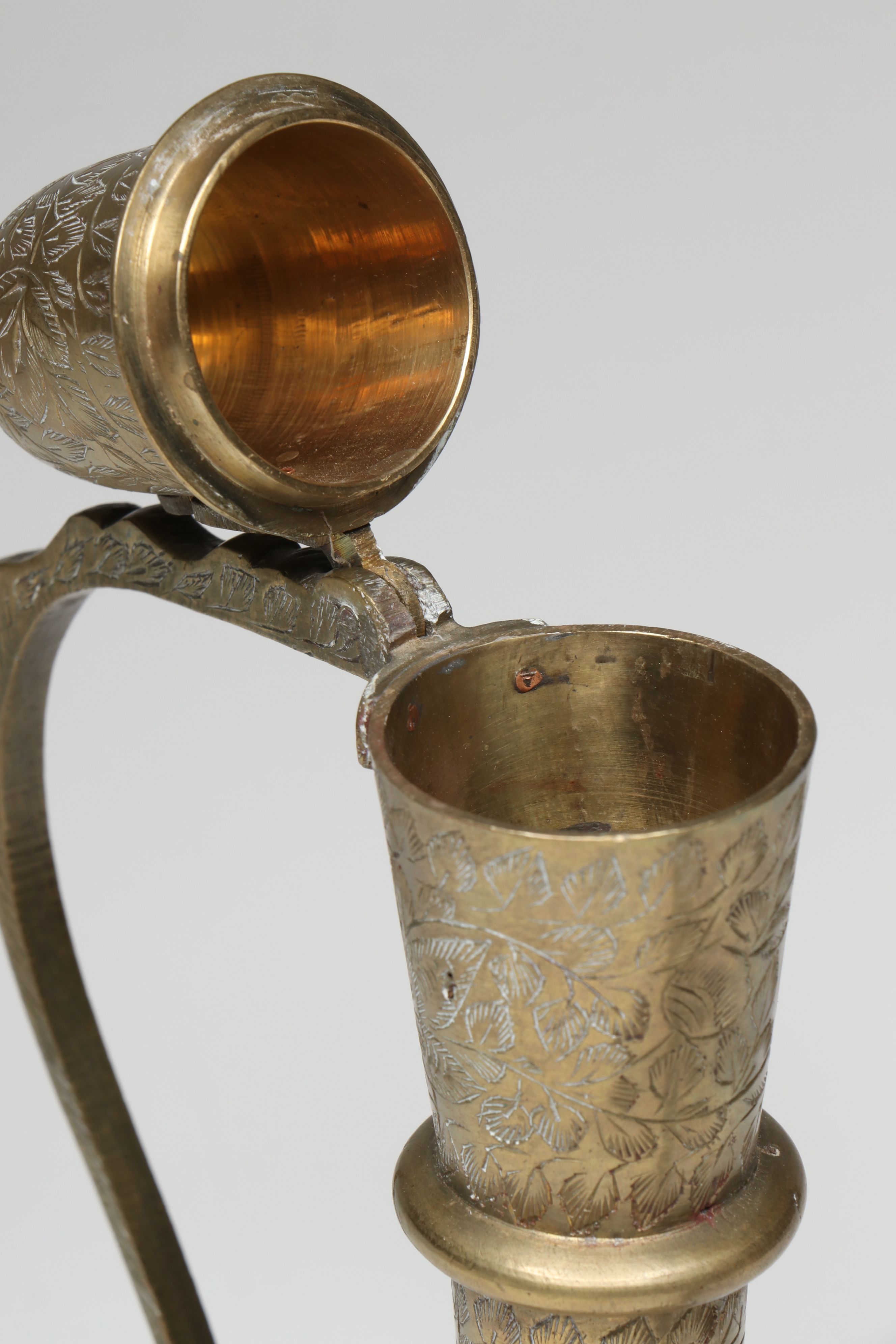 Mughal Indian Chased Brass Aftaba Pitcher and Turkish Brass Wall Tray