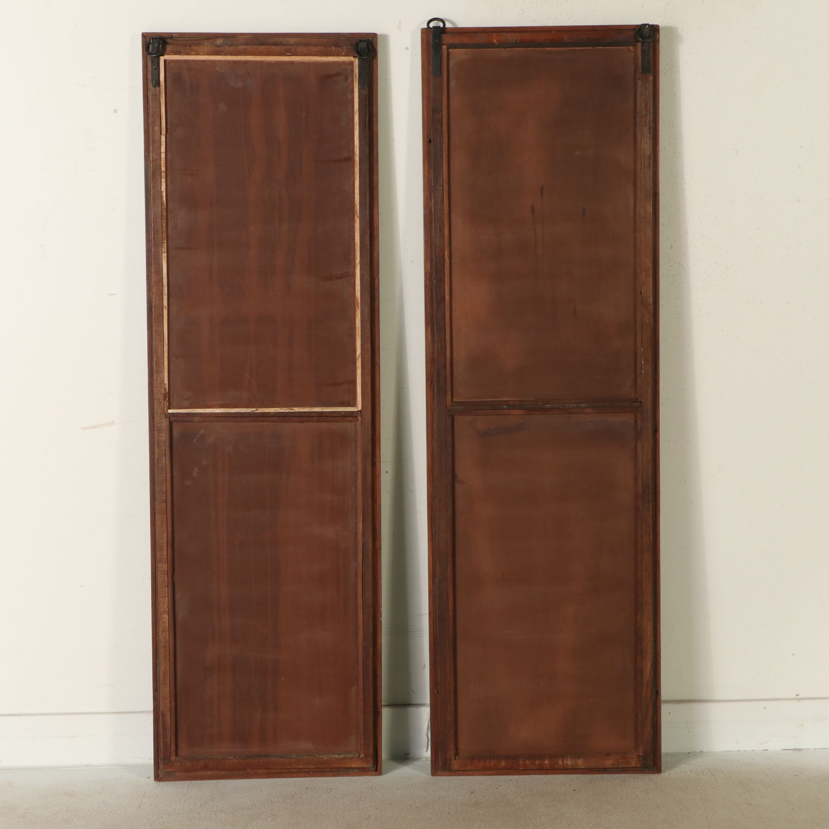 Pair of Reclaimed European Style Painted Wood Mirrored Lattice Door Panels