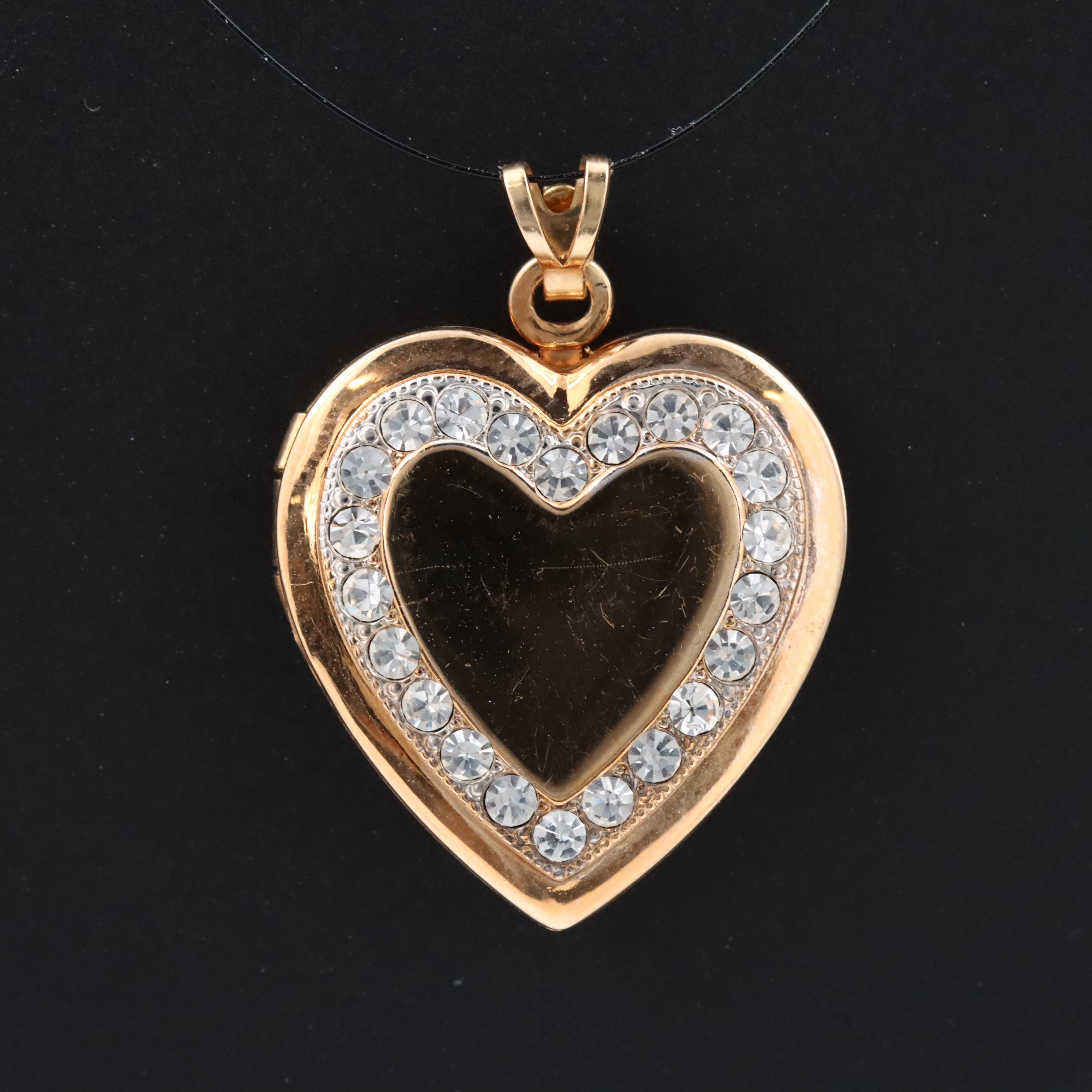 Gold-Filled Rhinestone Heart Locket Pendant