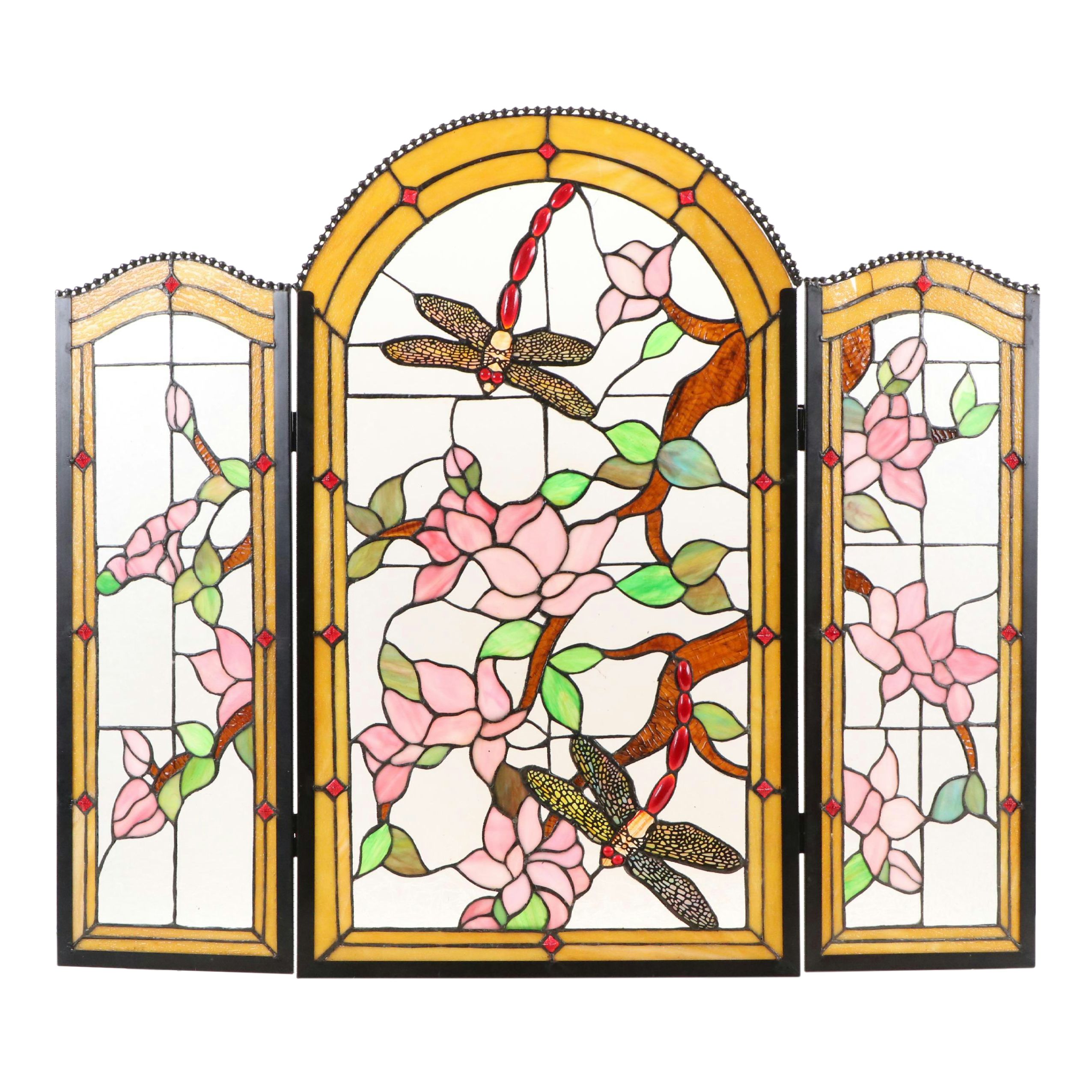 Tiffany Style Copper Foil Stained Glass Fireplace Screen