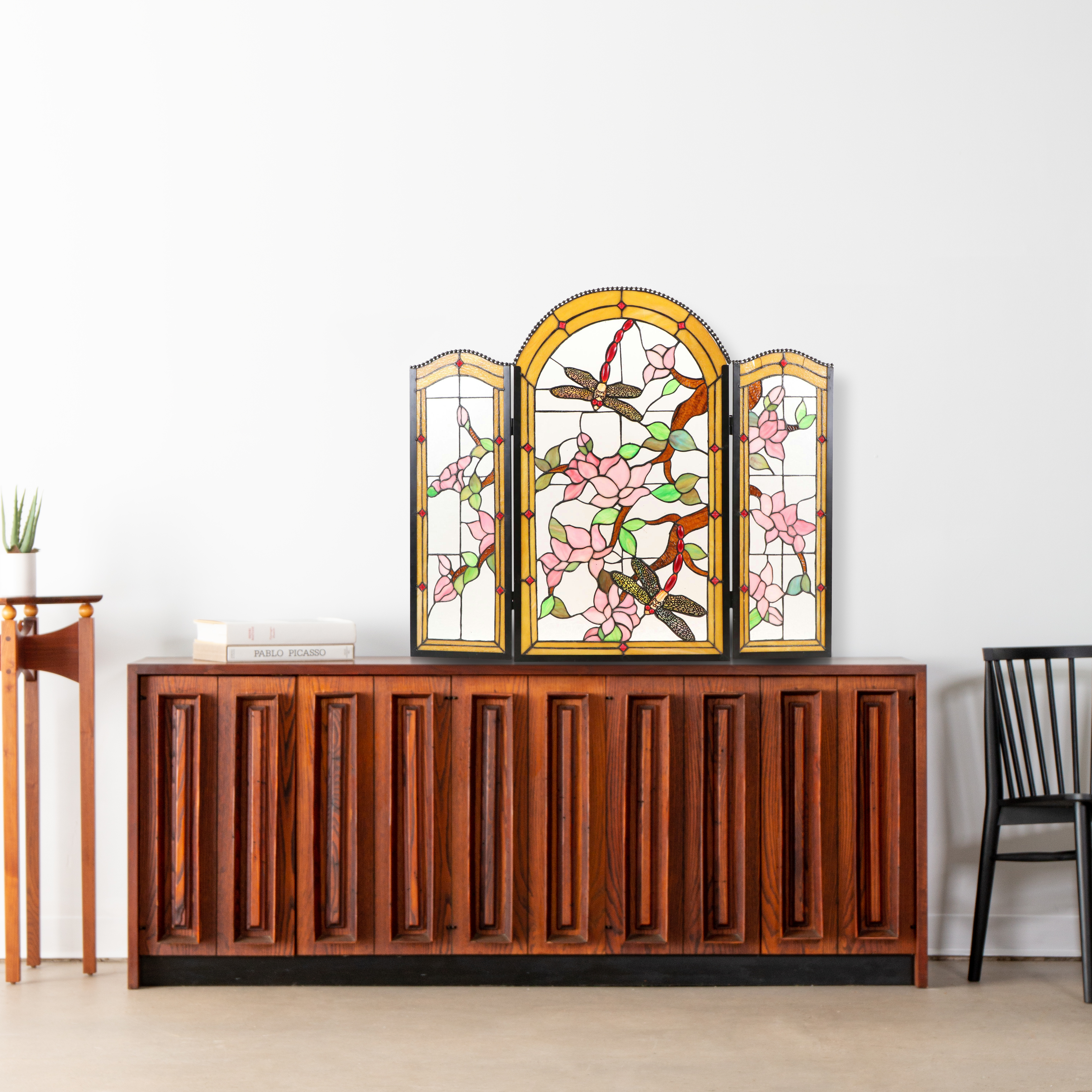 Tiffany Style Copper Foil Stained Glass Fireplace Screen