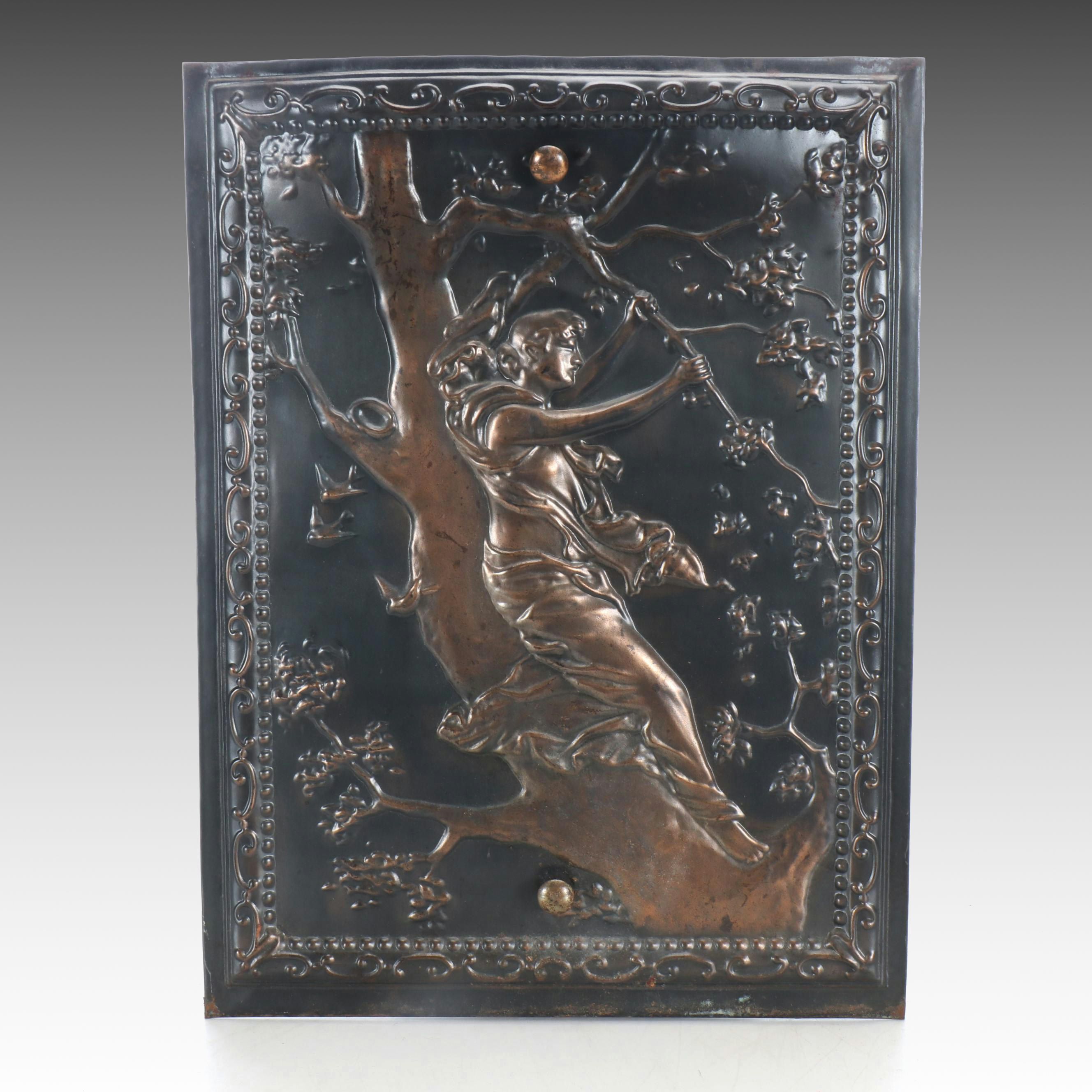 American Art Nouveau Style Pressed Metal Summer Cover, Early 20th Century