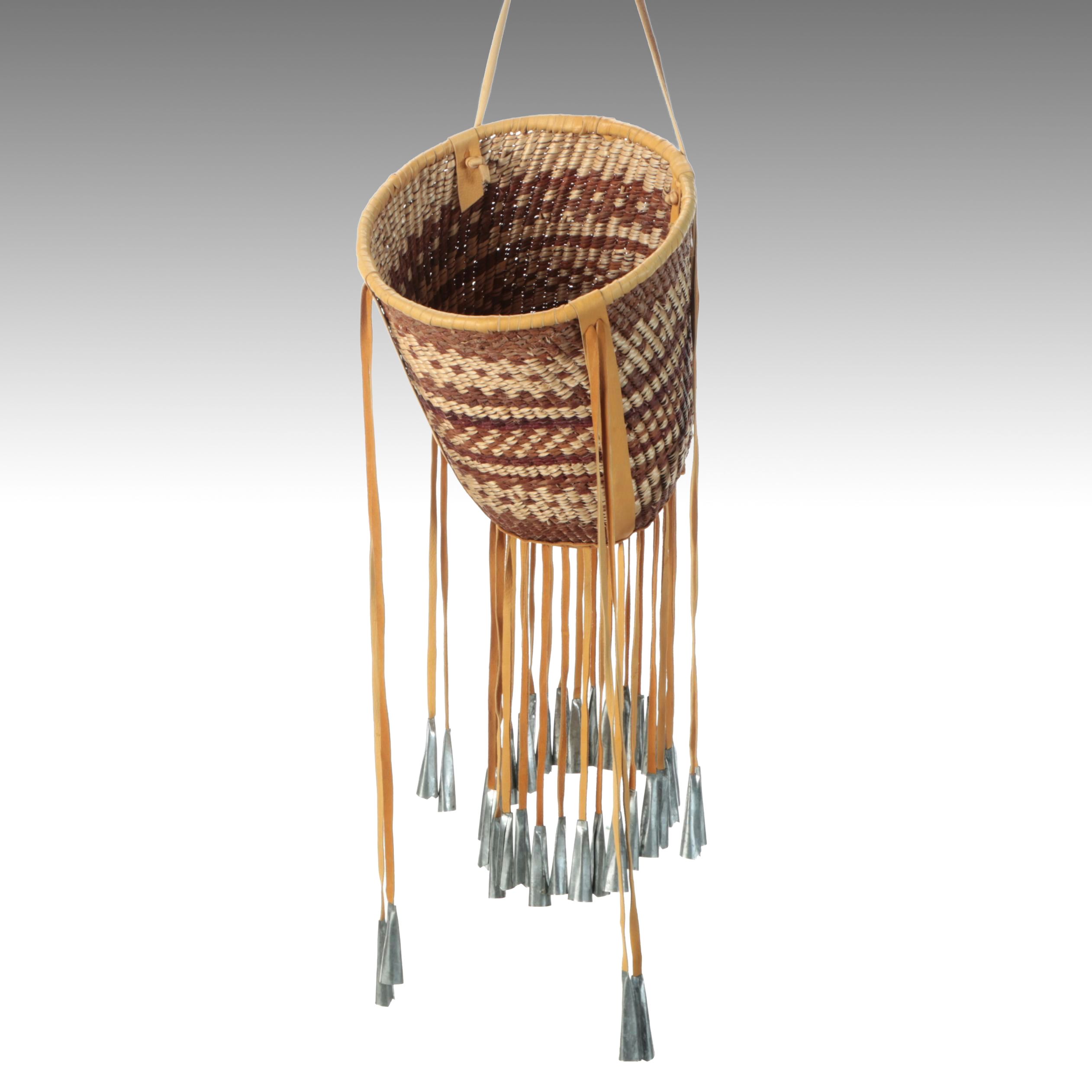 Laura Pechuli Indé (Apache) Willow Burden Basket with Metal Jingles