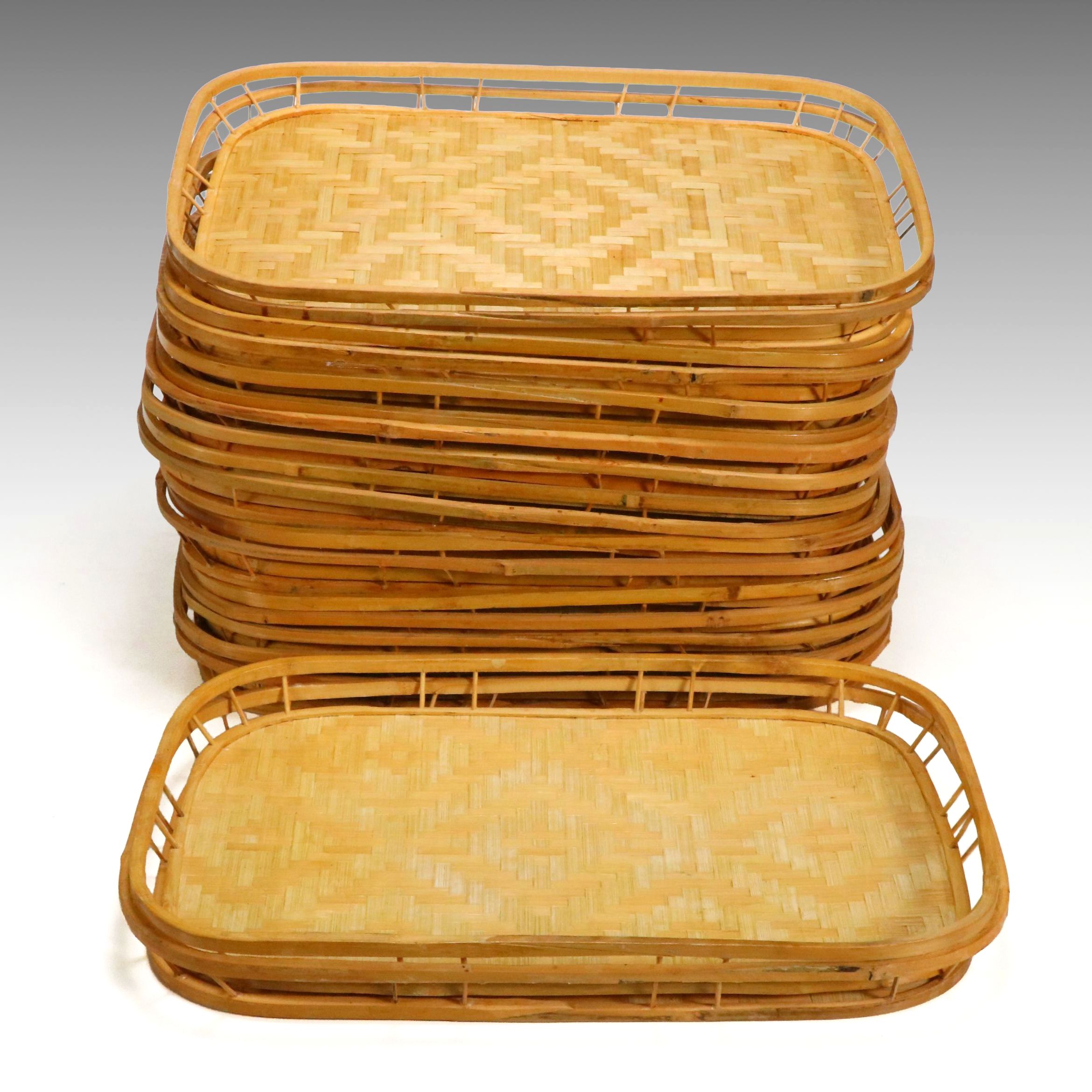 Large Group of Vintage Bamboo Trays, 1970s