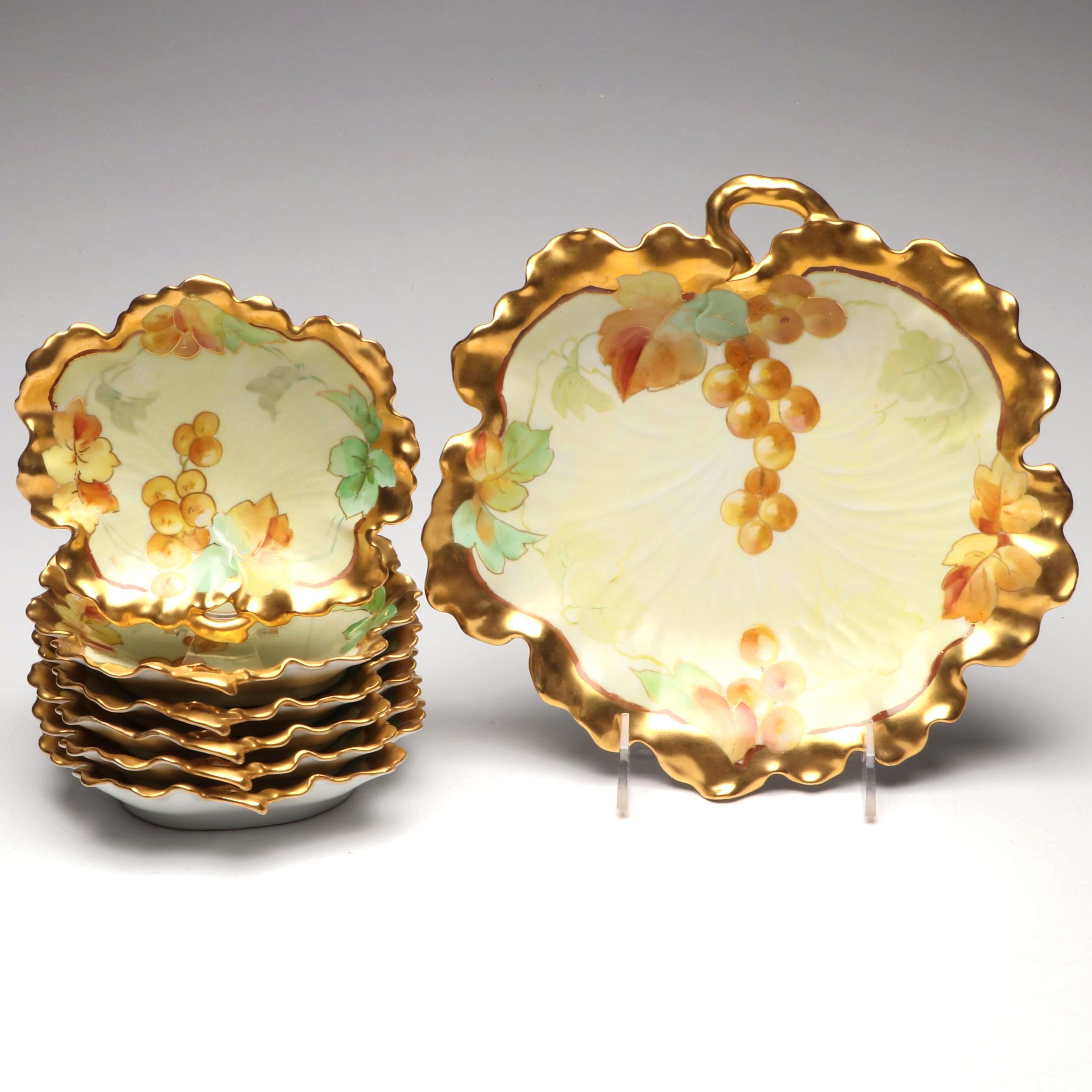 White's Art Co. Hand-Painted Porcelain Bowls and Serving Dish, Early 20th C.