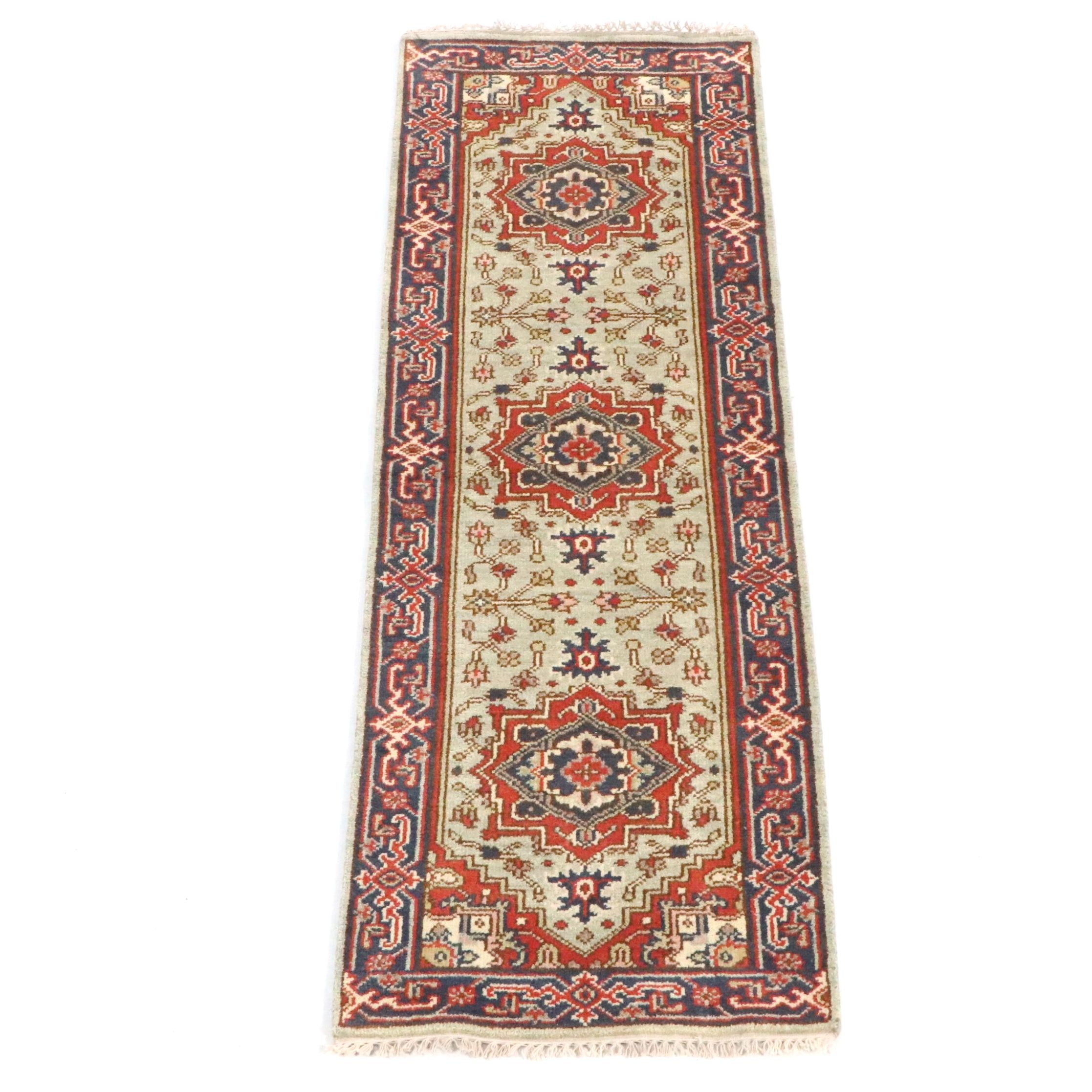2'7 x 8'2 Hand-Knotted Indo-Persian Heriz Serapi Style Carpet Runner