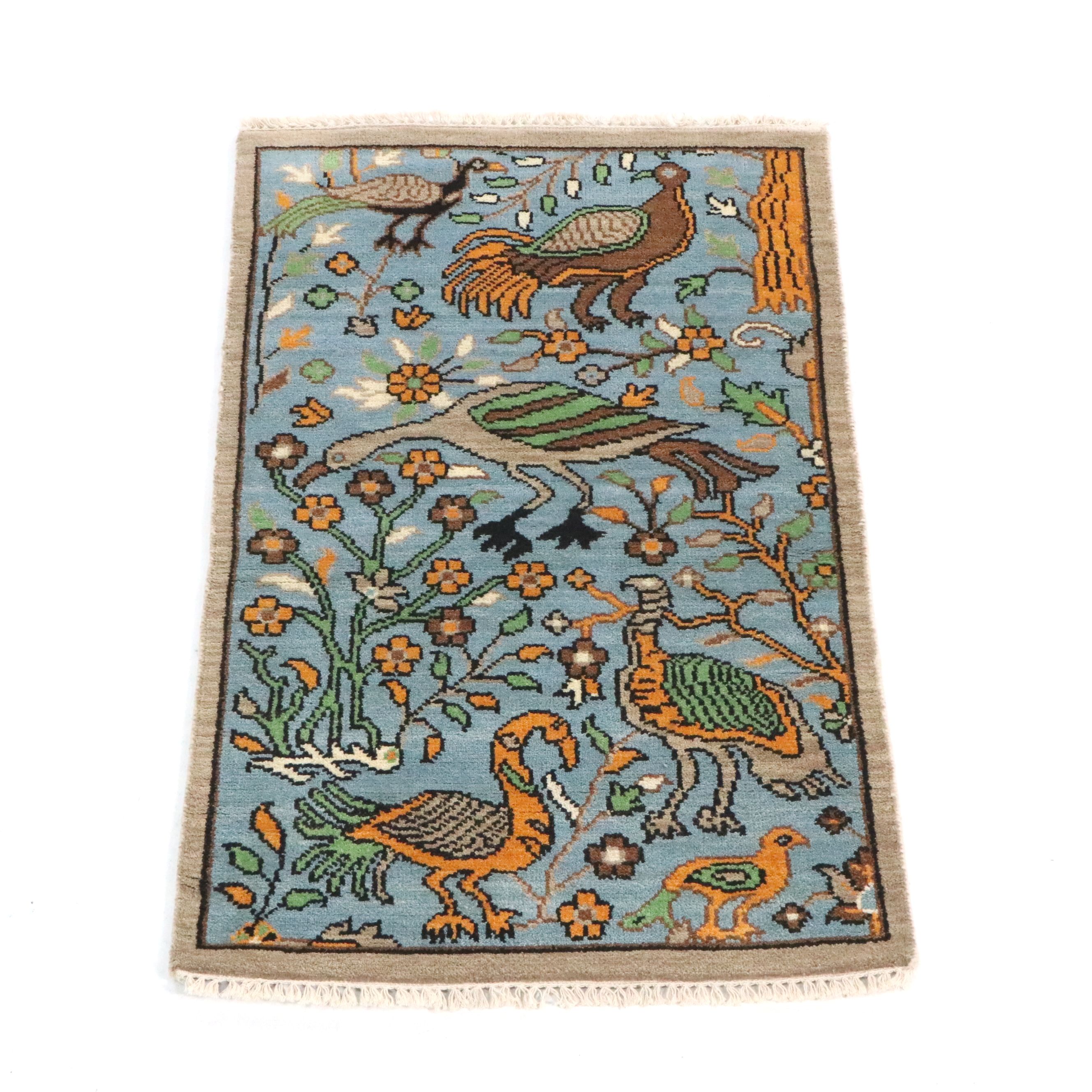 3' x 5'2 Hand-Knotted Indo-Persian Ziegler Pictorial Area Rug