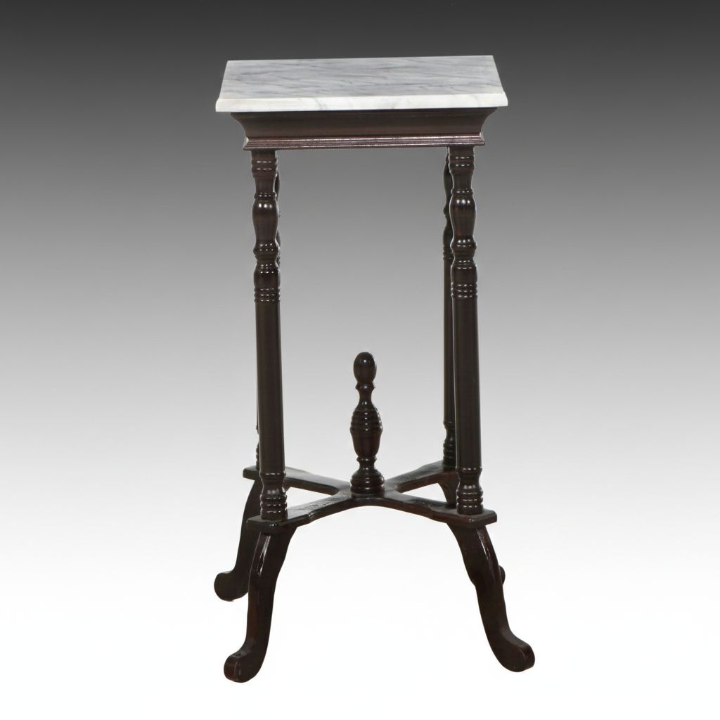 Victorian Style Mahogany Plant Stand with Marble Top