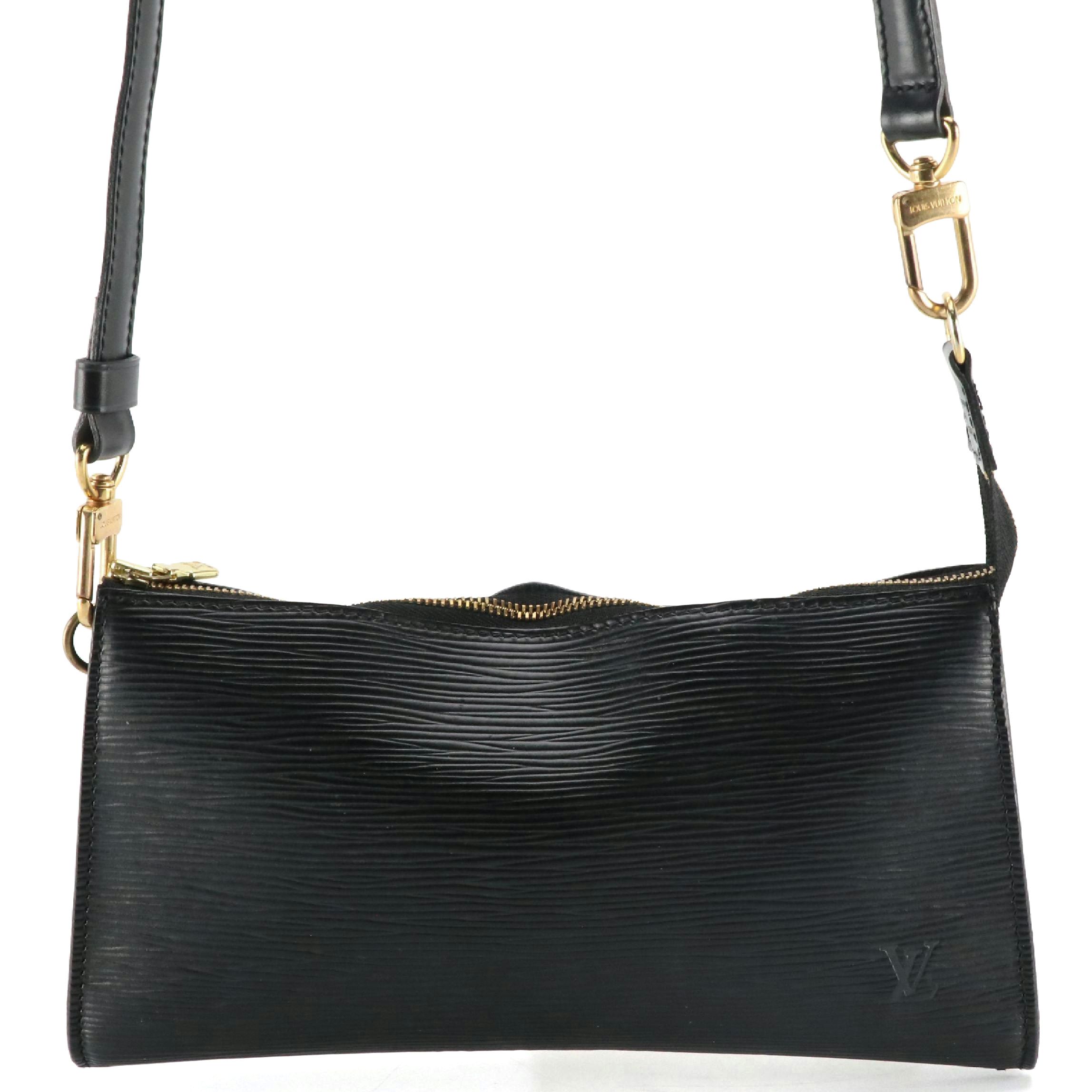 Louis Vuitton Pochette Accessories in Black Epi Leather with Added Strap