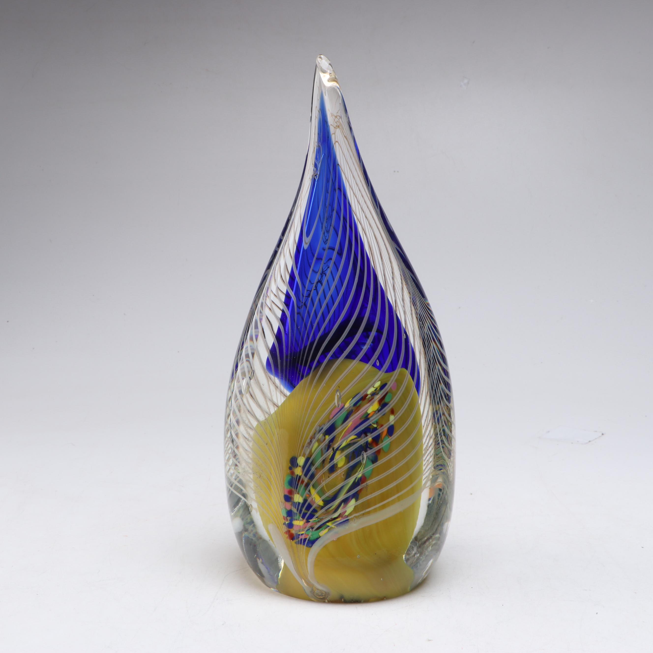 Rollin Karg Teardrop Form Multicolor Art Glass Sculpture, 2000