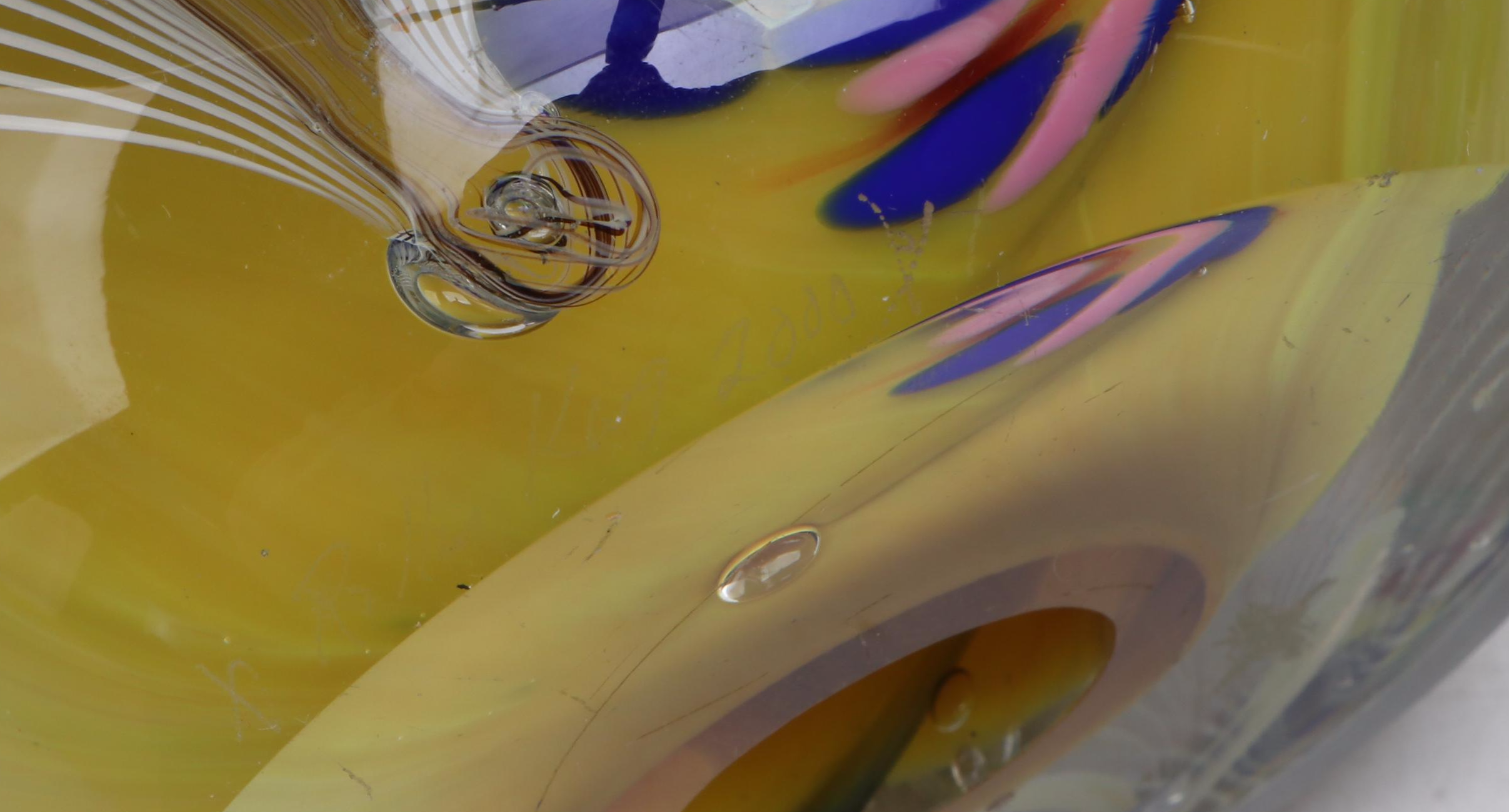 Rollin Karg Teardrop Form Multicolor Art Glass Sculpture, 2000