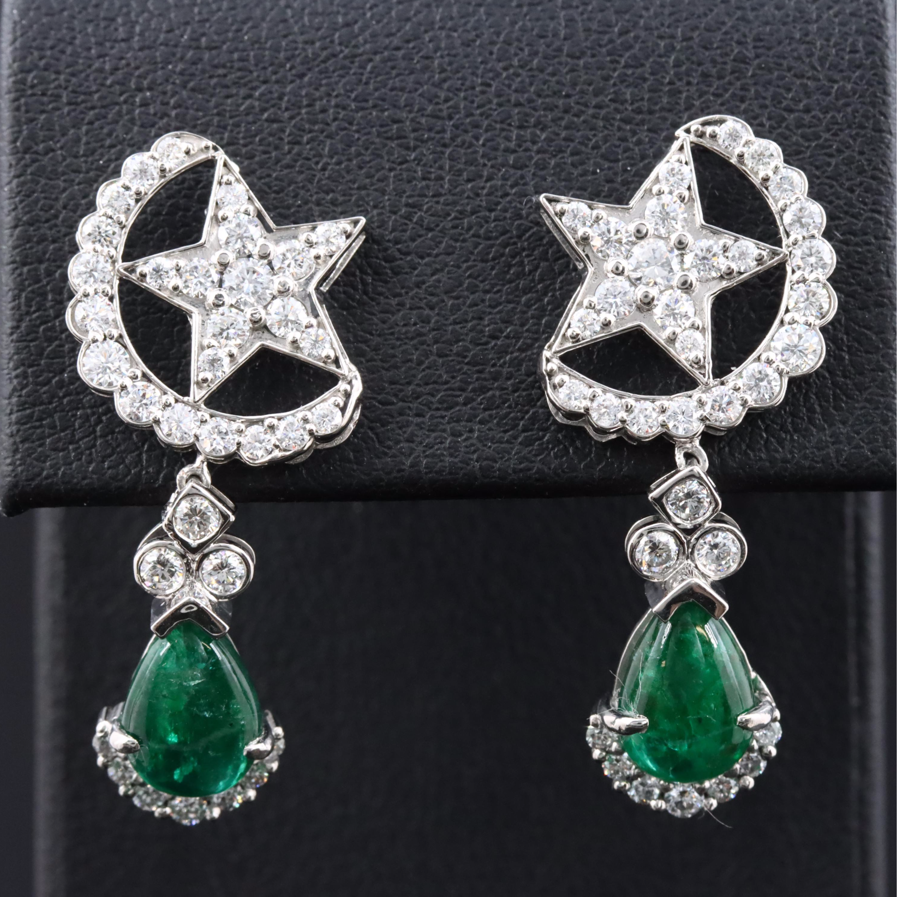 Platinum 3.45 CTW Emerald and 1.48 CTW Diamond Earrings