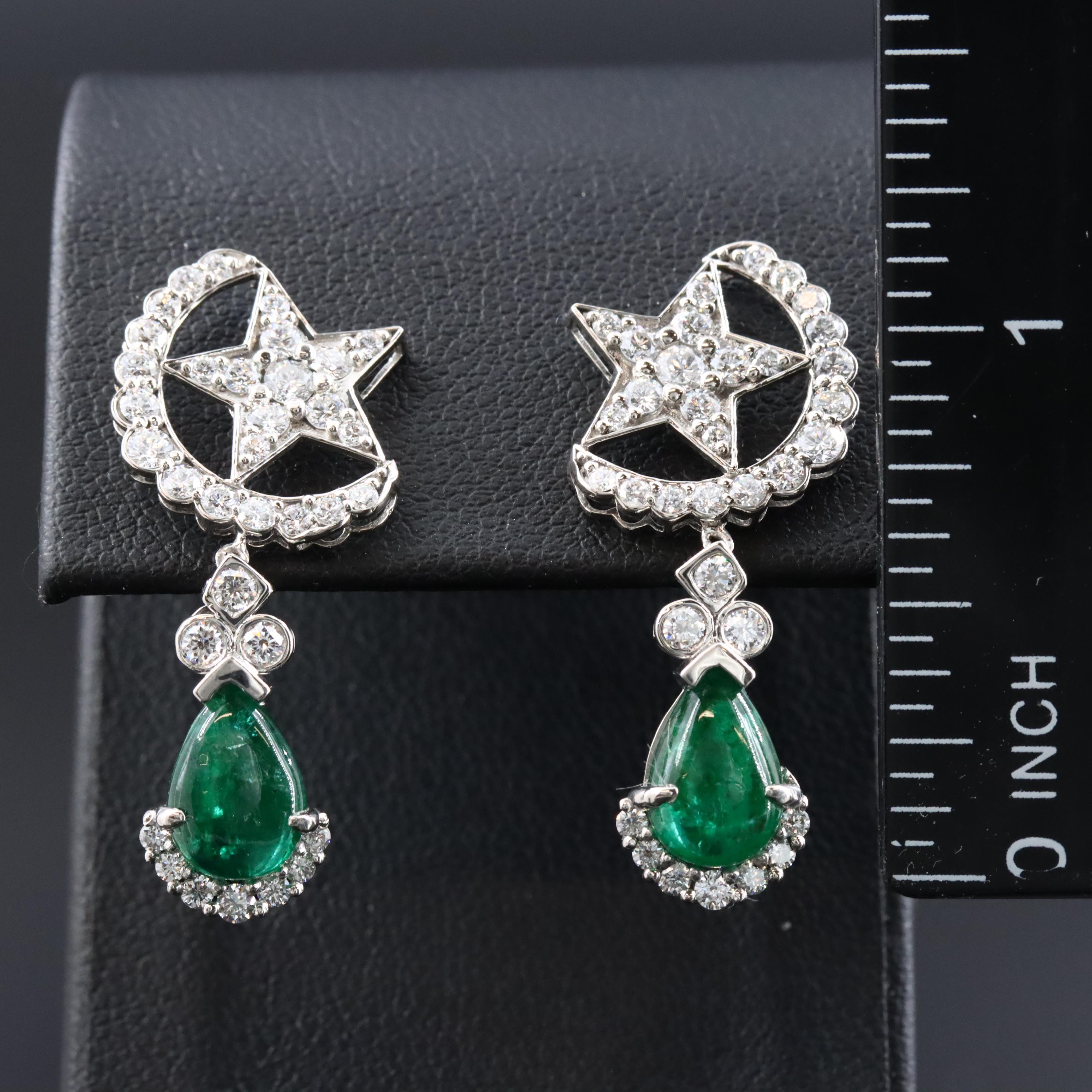 Platinum 3.45 CTW Emerald and 1.48 CTW Diamond Earrings