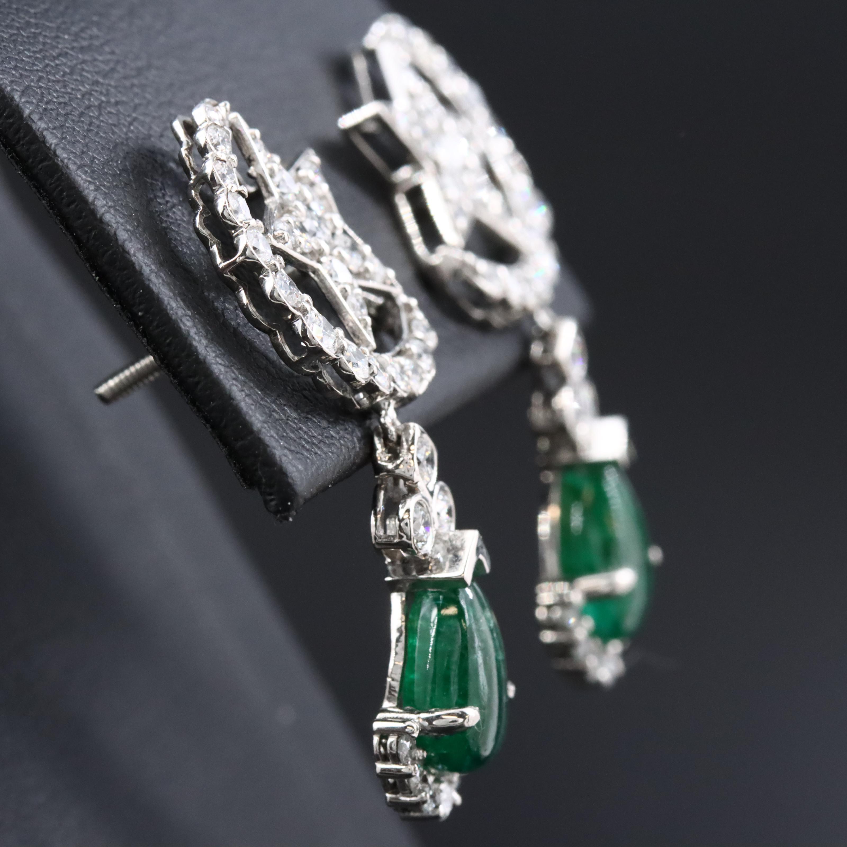 Platinum 3.45 CTW Emerald and 1.48 CTW Diamond Earrings